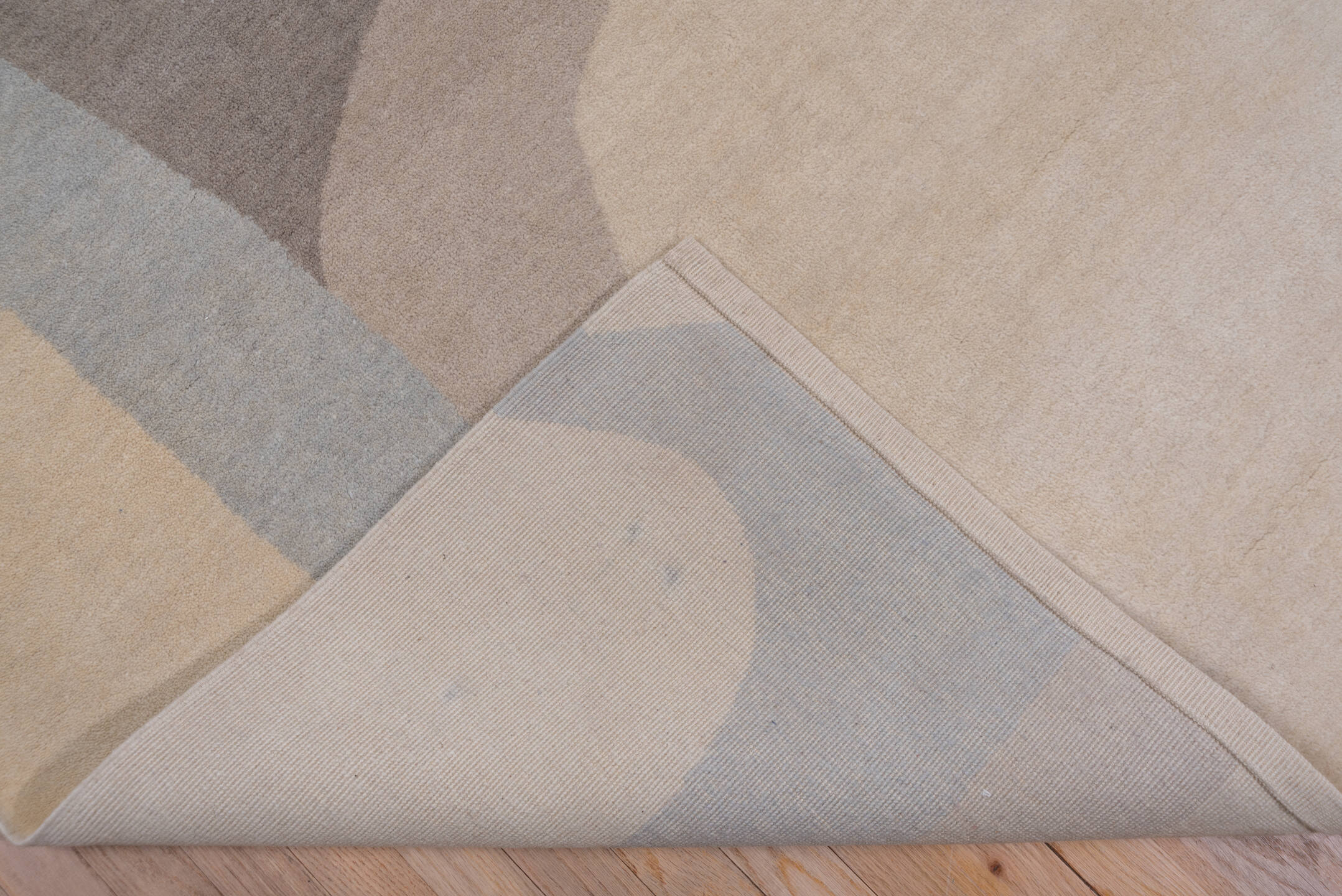 12' x 13' one-of-a-kind handmade vintage Art Deco oversize rug. Color palette: black, blue, brown, dark gray, gray