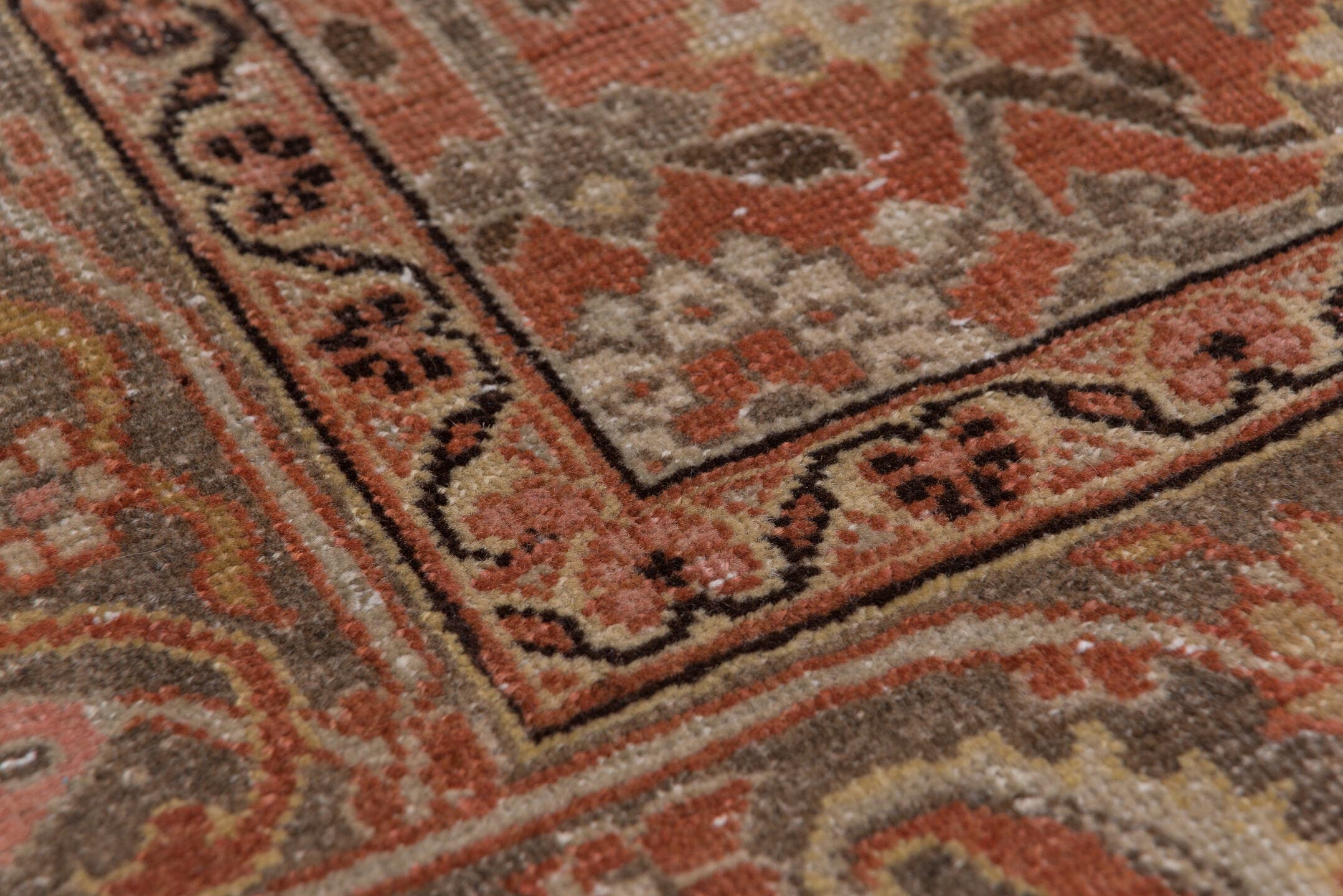 6' x 10' one-of-a-kind handmade antique Tabriz large size rug. Color palette: terra cotta, rust, slate, ivory, taupe, camel