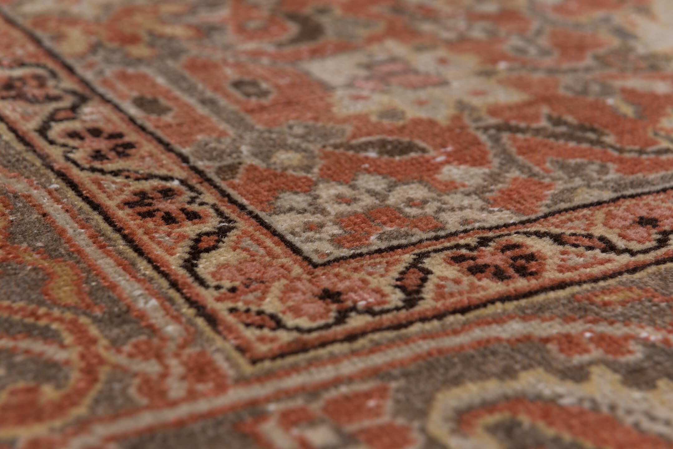 6' x 10' one-of-a-kind handmade antique Tabriz large size rug. Color palette: terra cotta, rust, slate, ivory, taupe, camel