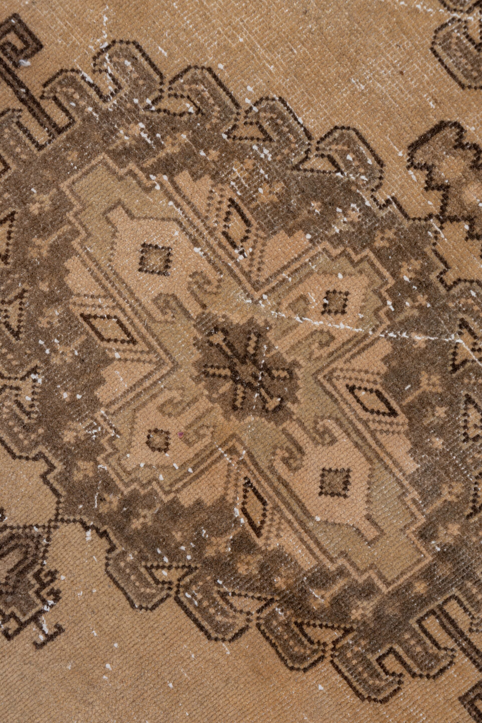 7' x 12' one-of-a-kind handmade vintage Veece large size rug. Color palette: brown, gray, light gray, off-white, orange