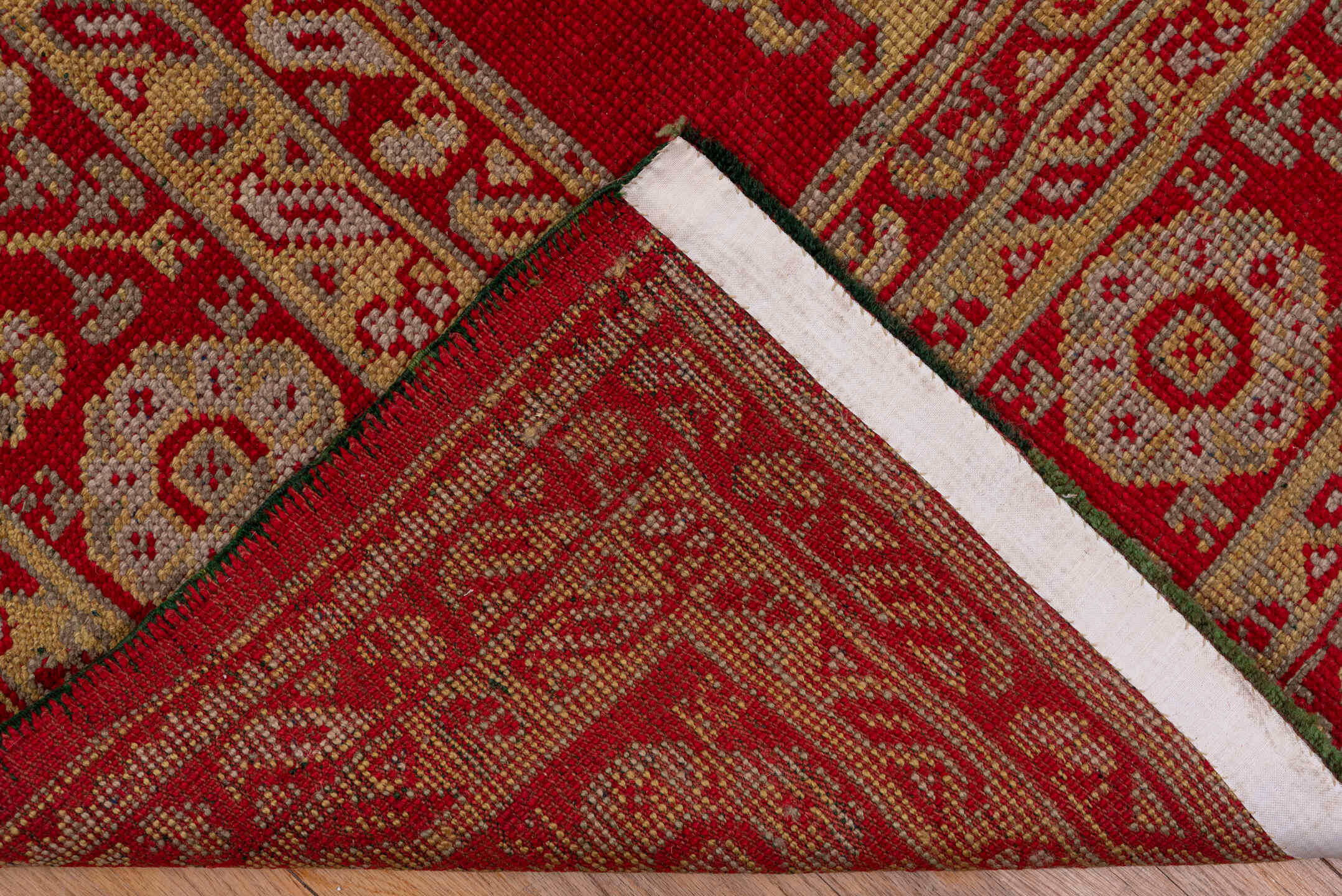 13' x 15' one-of-a-kind handmade antique Oushak oversize rug. Color palette: red, ivory, gold, rust, rose, terracotta, brown