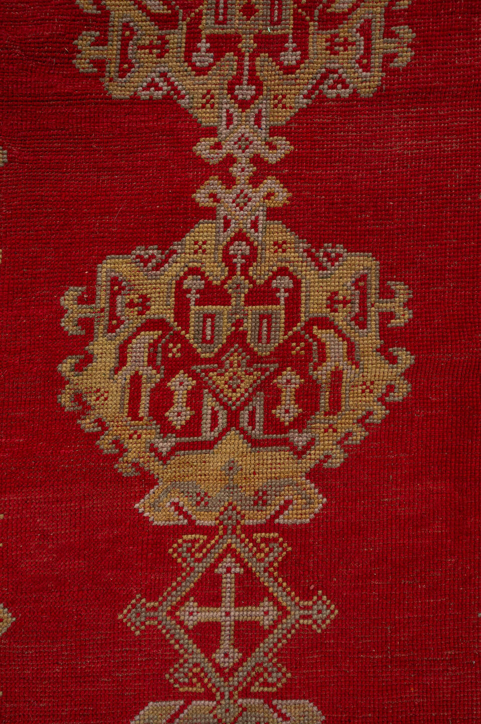 13' x 15' one-of-a-kind handmade antique Oushak oversize rug. Color palette: red, ivory, gold, rust, rose, terracotta, brown