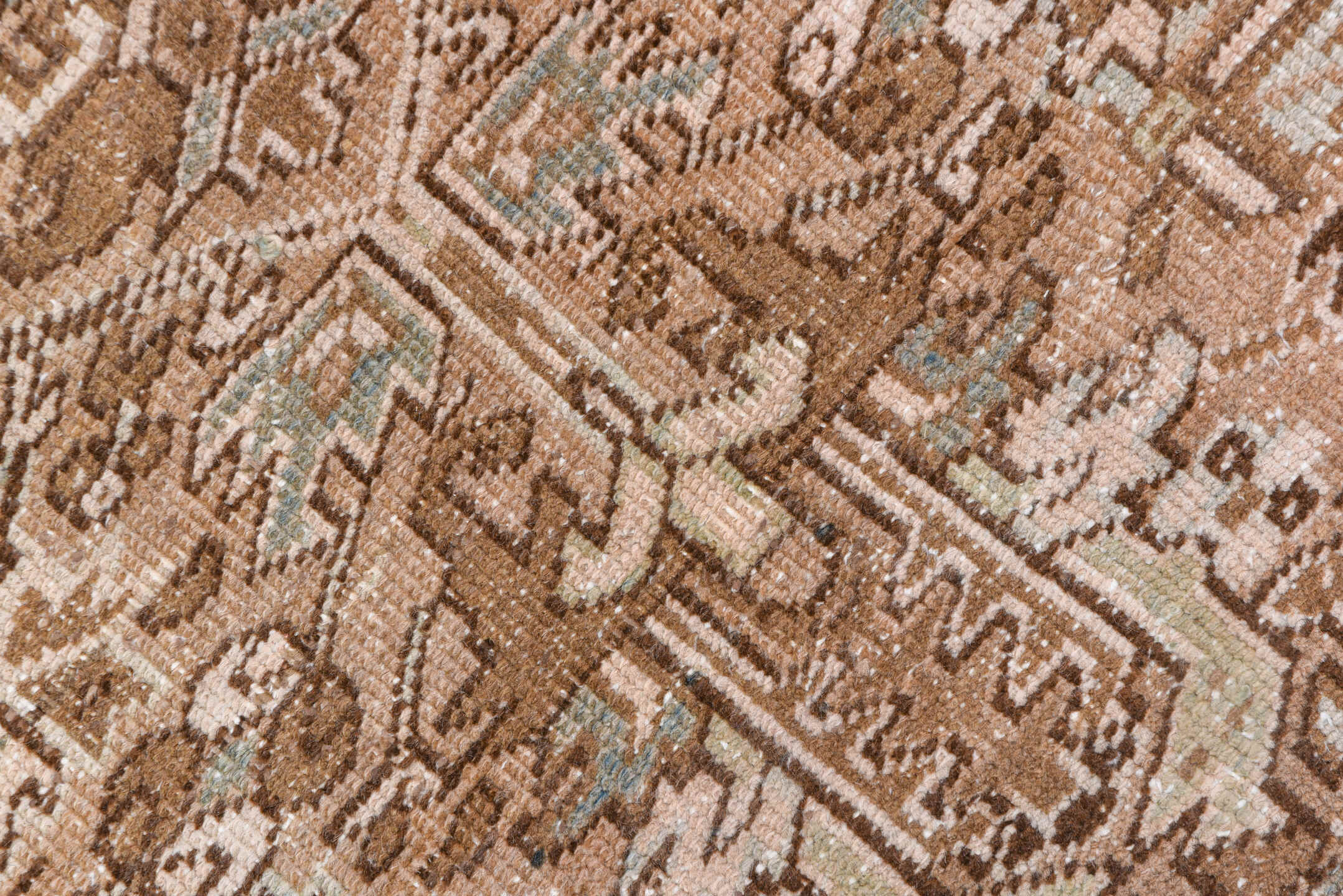 3' x 8' one-of-a-kind handmade vintage Heriz runner rug. Color palette: brown, gray, light gray, off-white, pink, redwood