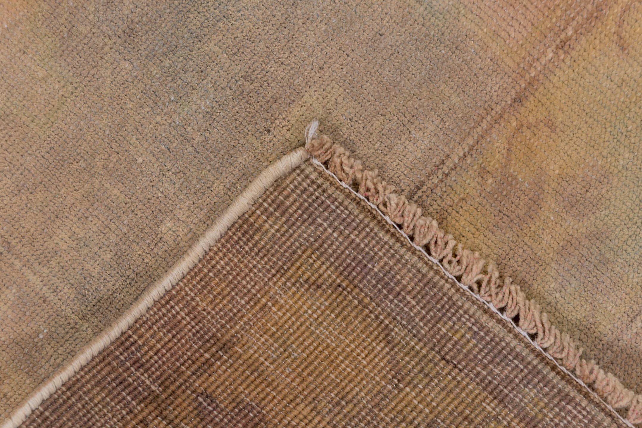 3' x 6' one-of-a-kind handmade antique Sarab small size rug. Color palette: taupe, camel, ivory, blue, sage, gold, brown