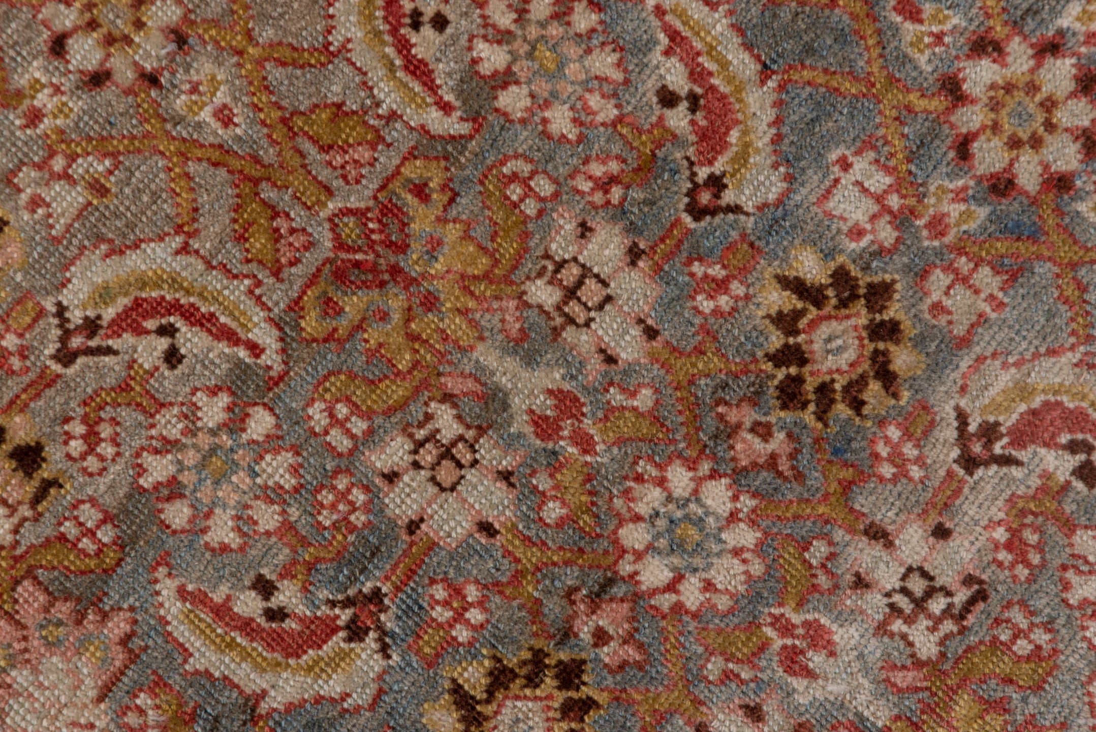 3' x 17' one-of-a-kind handmade antique Bidjar runner rug. Color palette: rose, ivory, slate blue, taupe, rust, camel, brown