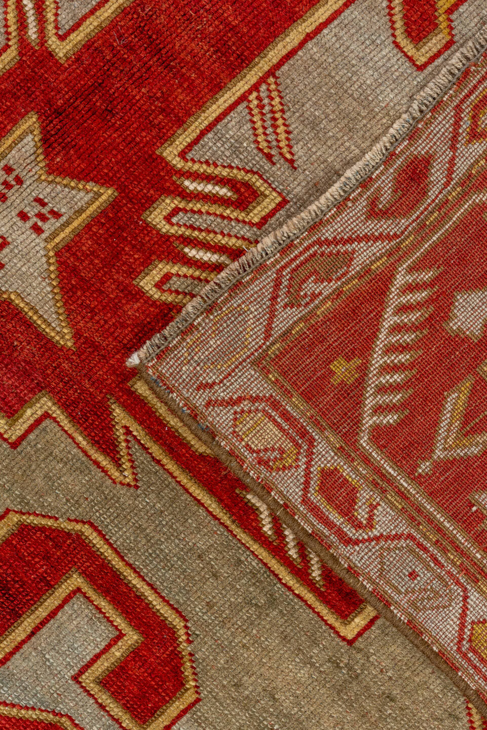 4' x 6' one-of-a-kind handmade antique Caucasian rug. Color palette: ivory, rust, crimson, camel, gold, taupe, terracotta
