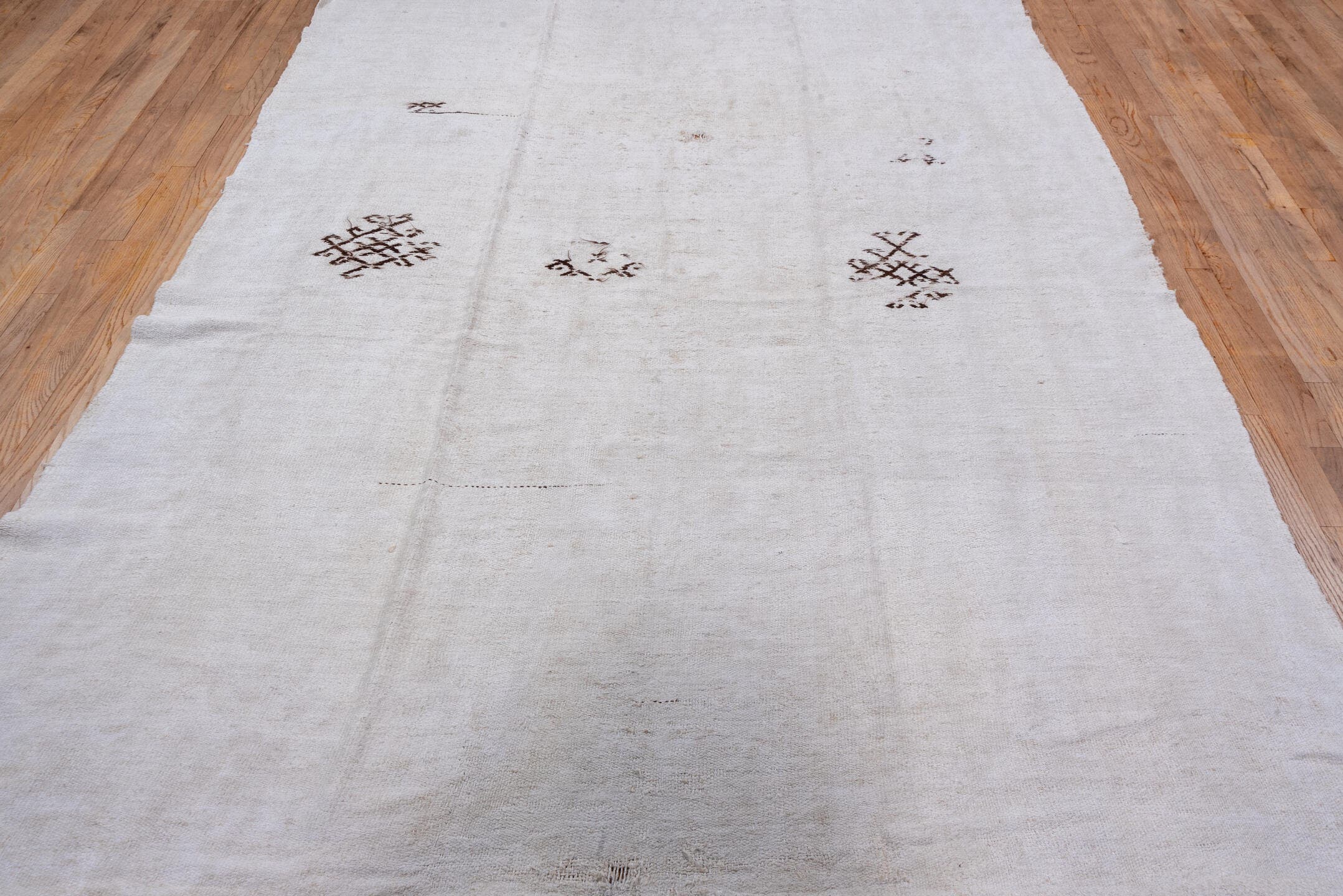 7' x 12' one-of-a-kind handmade vintage Hemp Kilim large size rug. Color palette: ivory, cream, taupe, brown, beige, gray