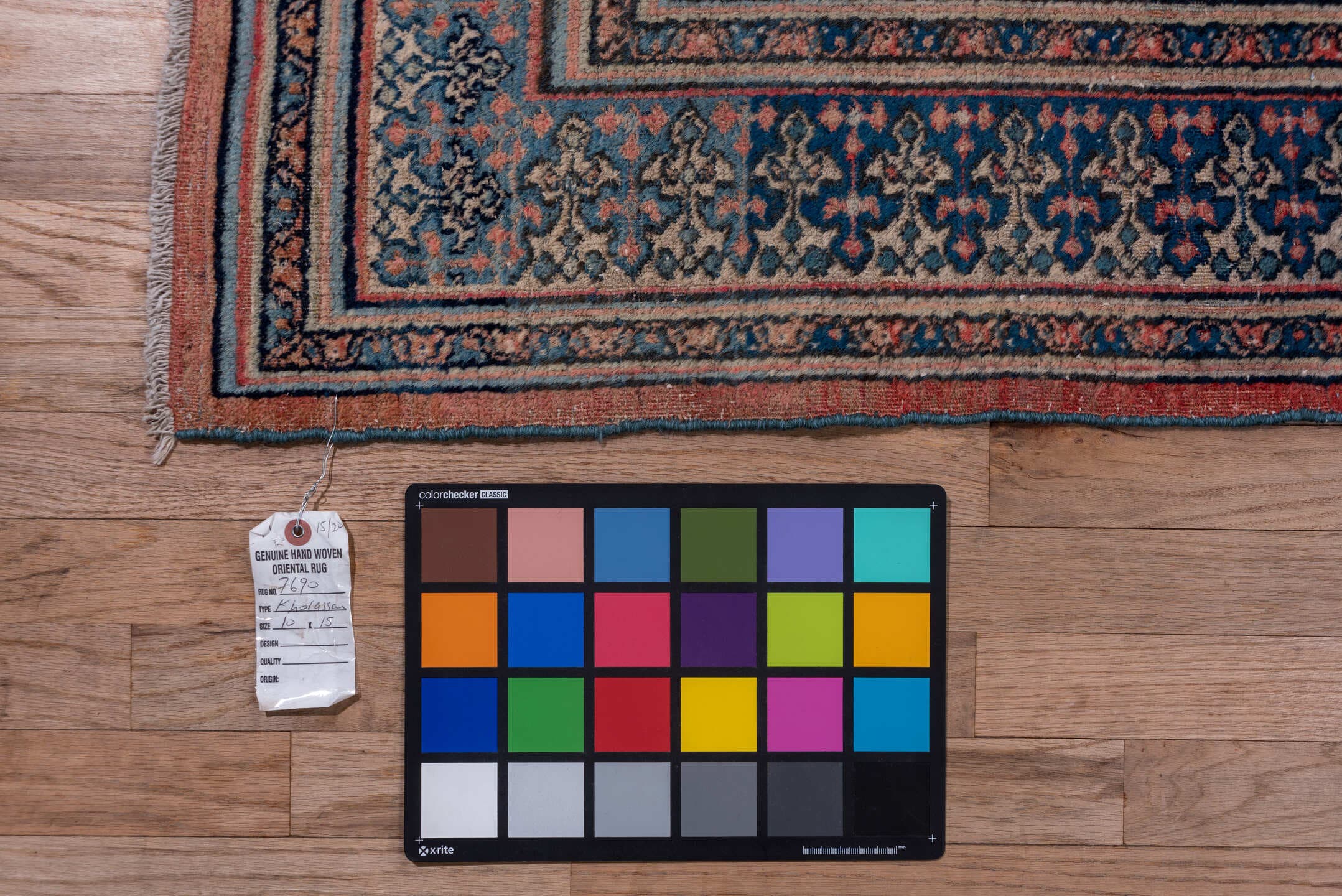 10' x 14' one-of-a-kind handmade antique Khorassan large size rug. Color palette: terra cotta, navy, pale blue, ivory, rust