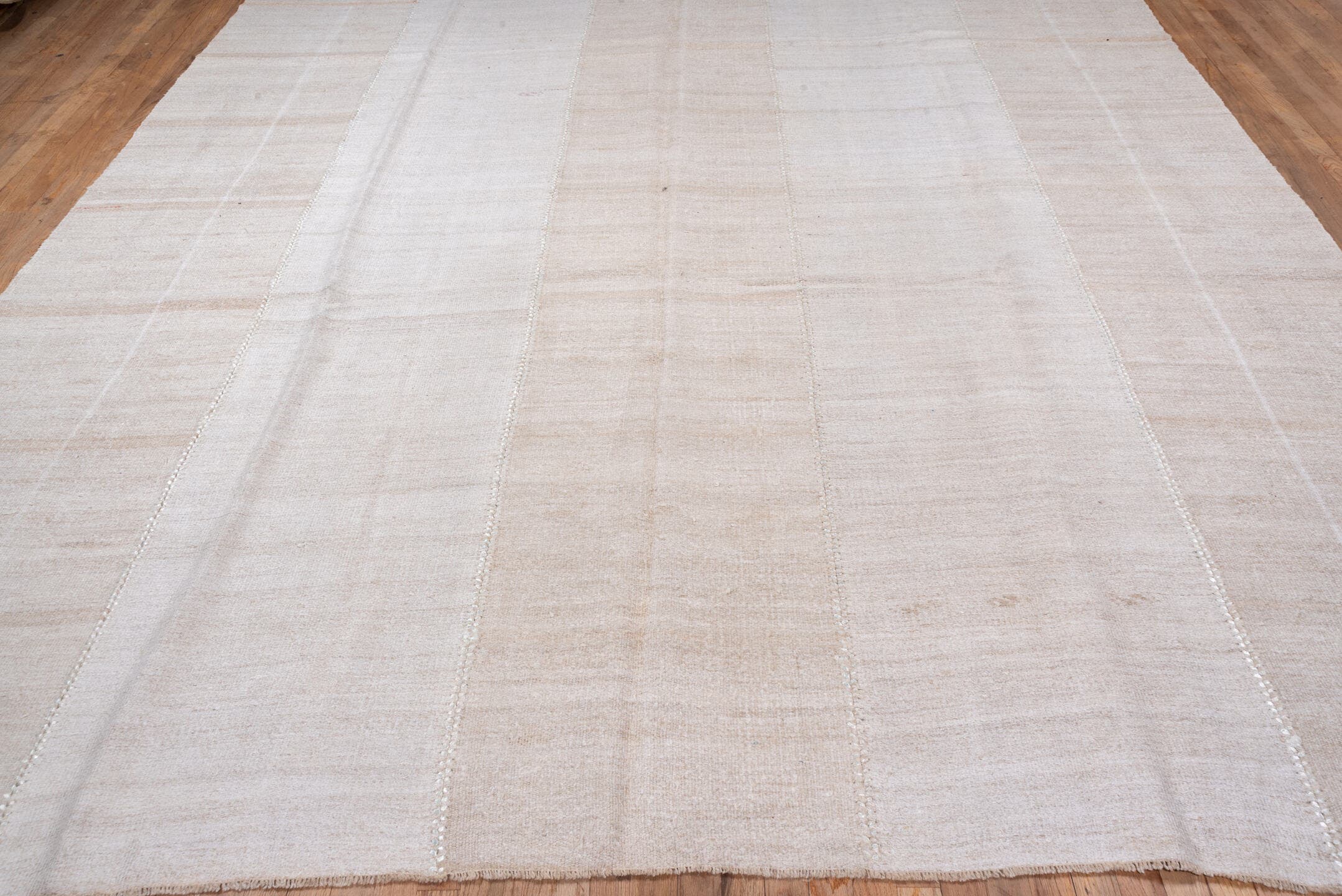 6' x 12' one-of-a-kind handmade vintage Hemp Kilim large size rug. Color palette: ivory, beige, cream, taupe, gray