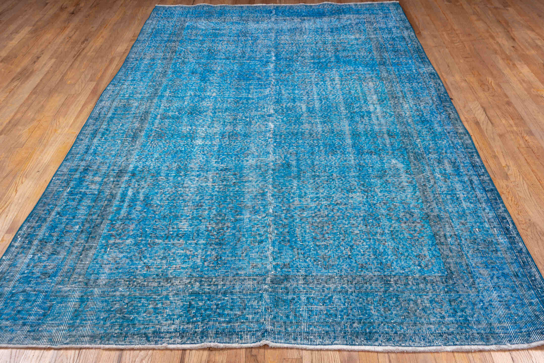 6' x 10' one-of-a-kind handmade vintage Sparta large size rug. Color palette: sky blue, azure, ivory, slate, light blue