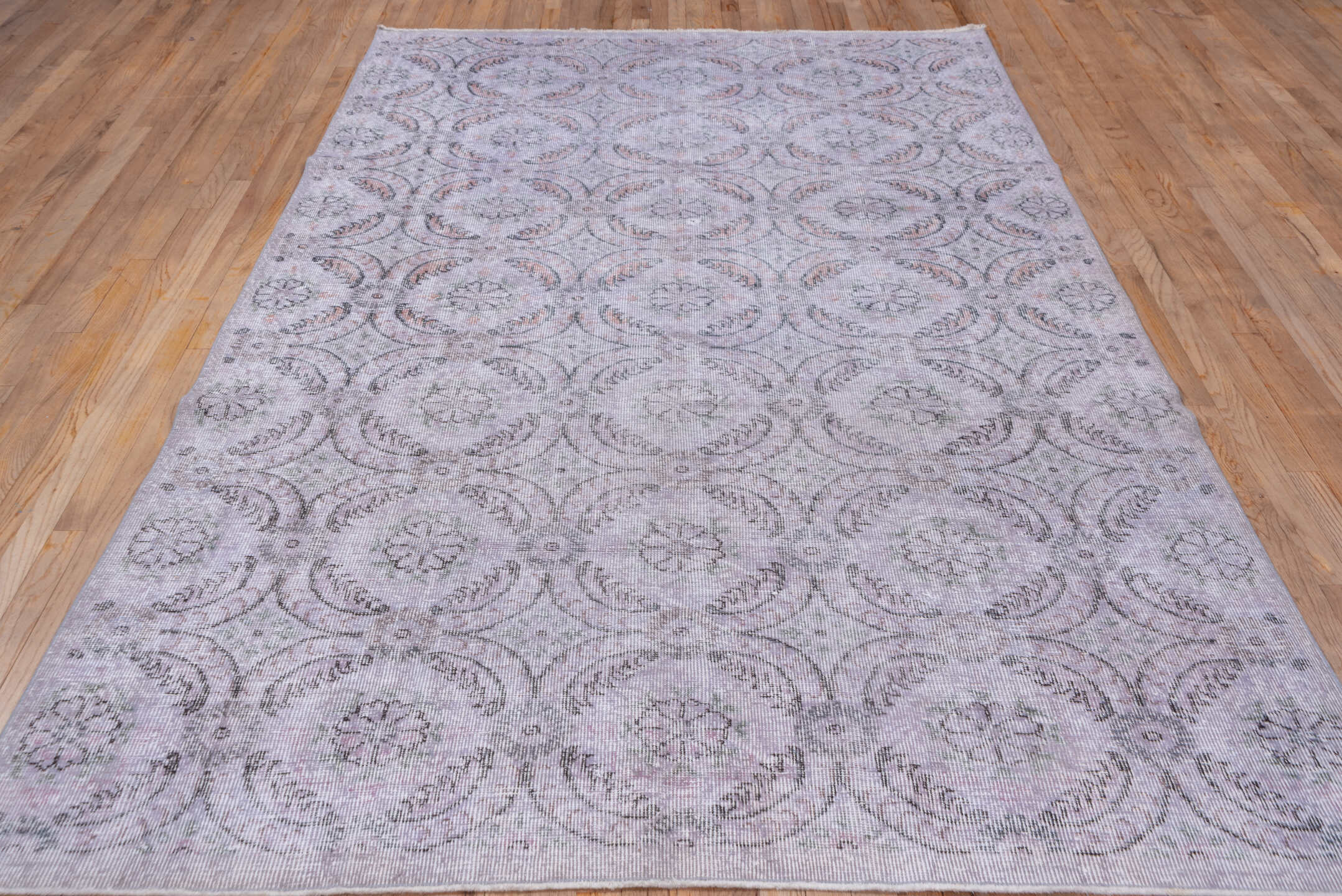6' x 10' one-of-a-kind handmade vintage Sparta large size rug. Color palette: blush, ivory, taupe, dusty rose, gray, pink