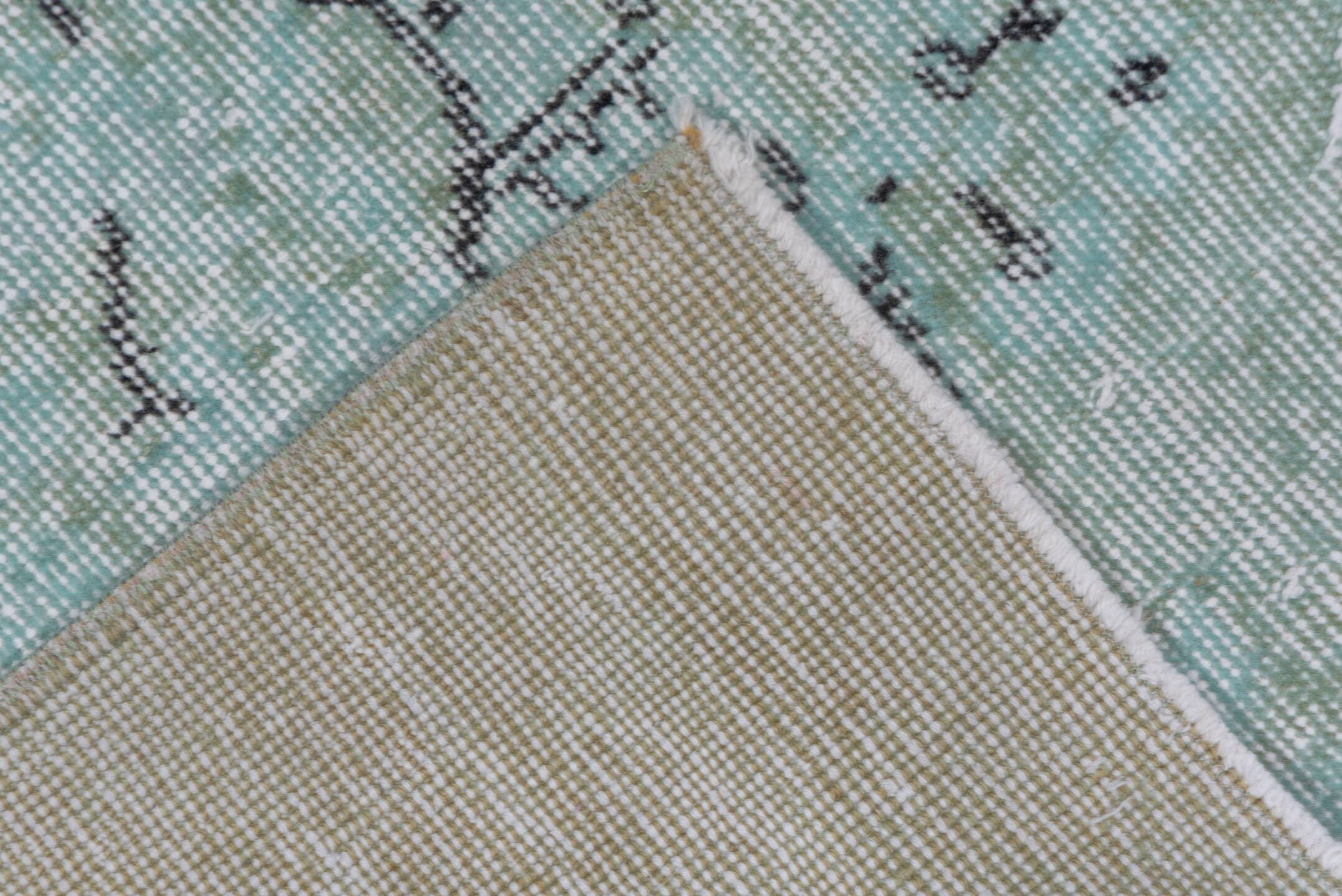6' x 10' one-of-a-kind handmade vintage Sparta large size rug. Color palette: aqua, ivory, pale blue, sage, charcoal, teal