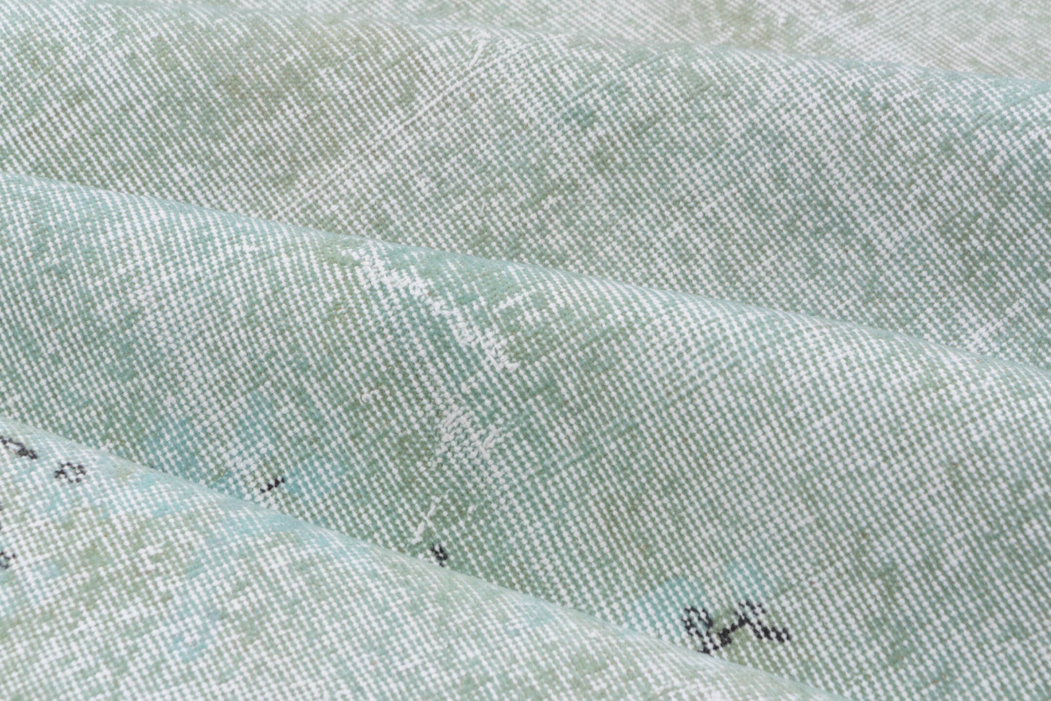 6' x 10' one-of-a-kind handmade vintage Sparta large size rug. Color palette: aqua, ivory, pale blue, sage, charcoal, teal
