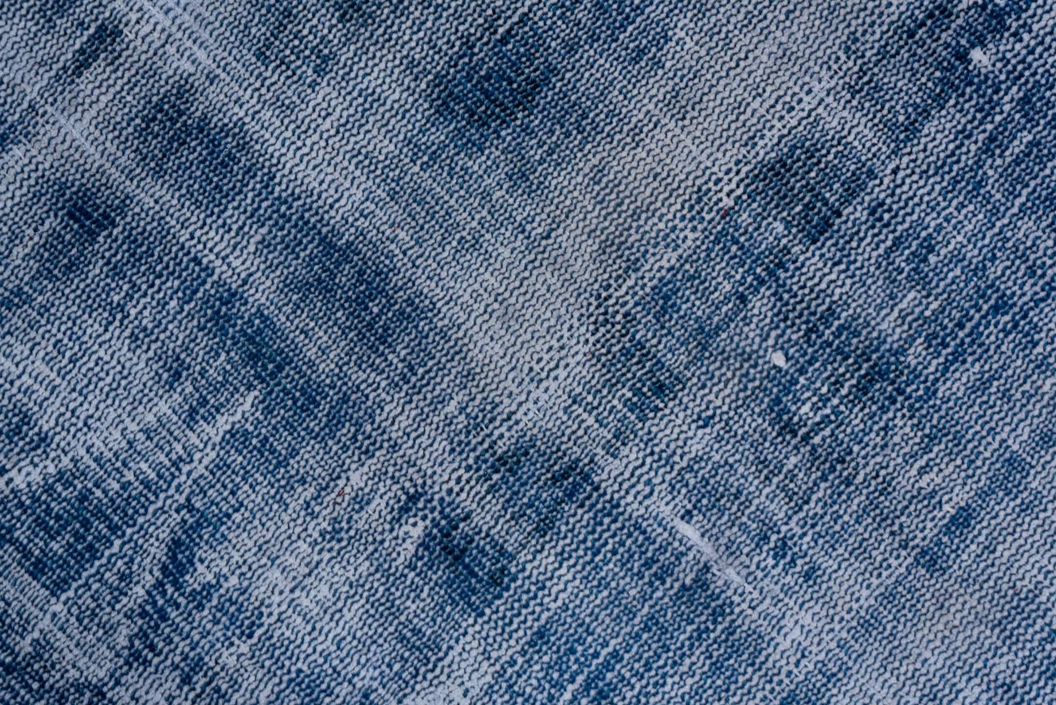 7' x 10' one-of-a-kind handmade vintage Overdyed large size rug. Color palette: blue, slate, ivory, gray