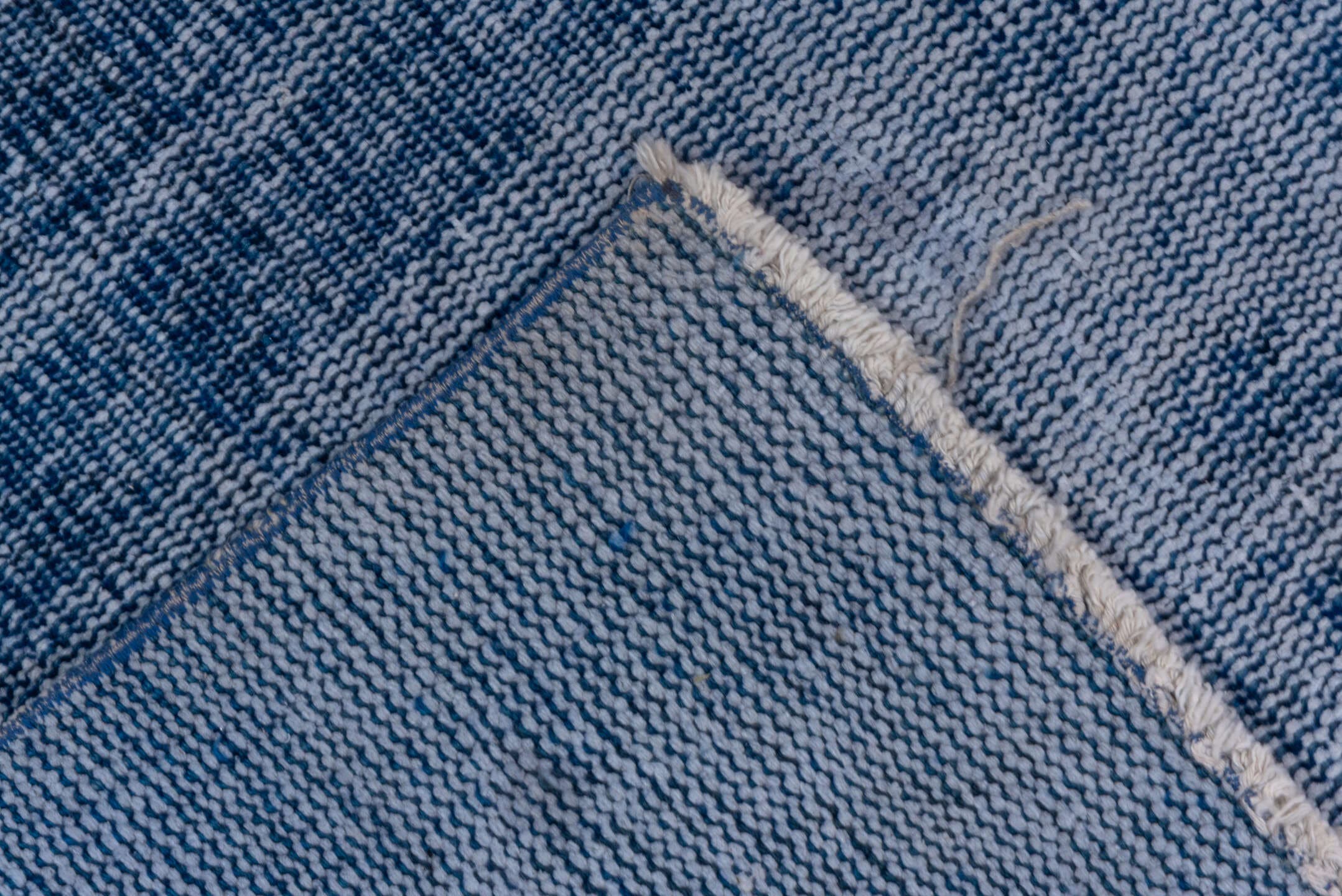 7' x 10' one-of-a-kind handmade vintage Overdyed large size rug. Color palette: blue, slate, ivory, gray