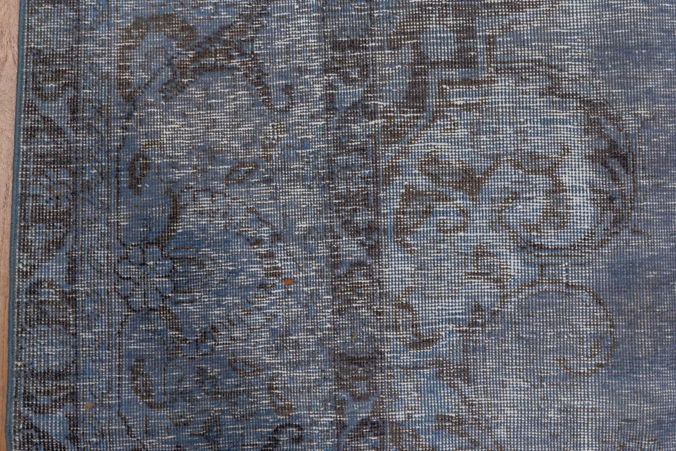 9' x 12' one-of-a-kind handmade vintage Overdyed large size rug. Color palette: black, blue, charcoal, fiord, gray