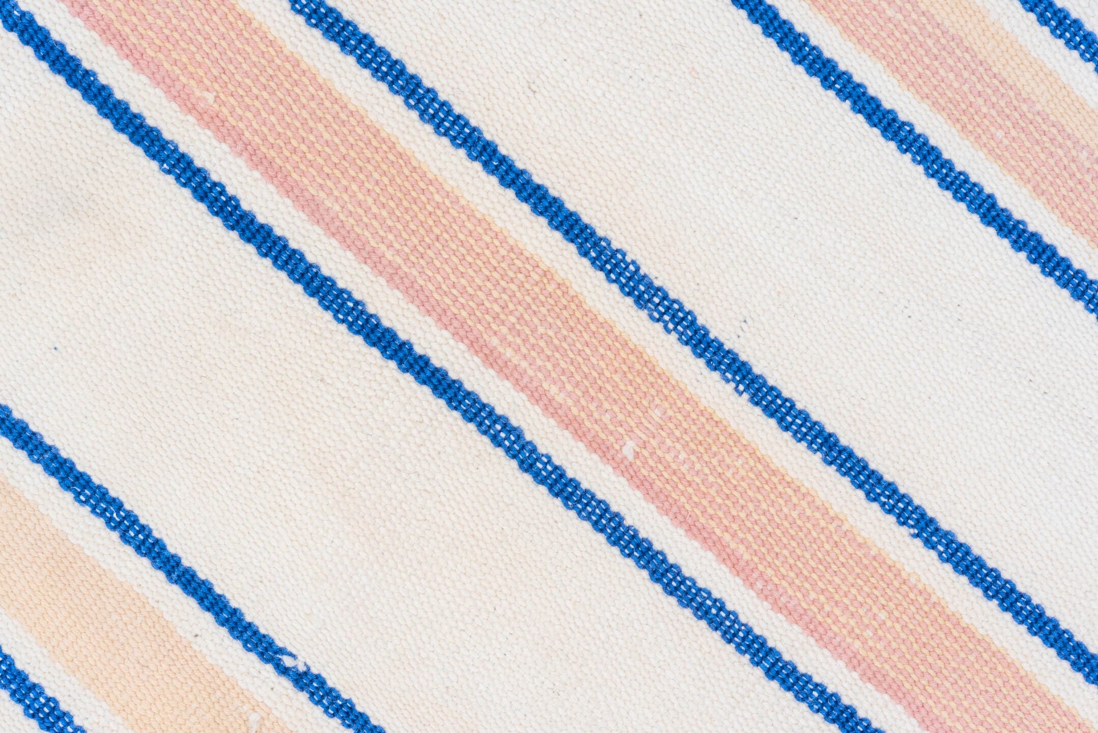 2' x 11' one-of-a-kind handmade antique Flatweave runner rug. Color palette: ivory, blue, rose, pink, red