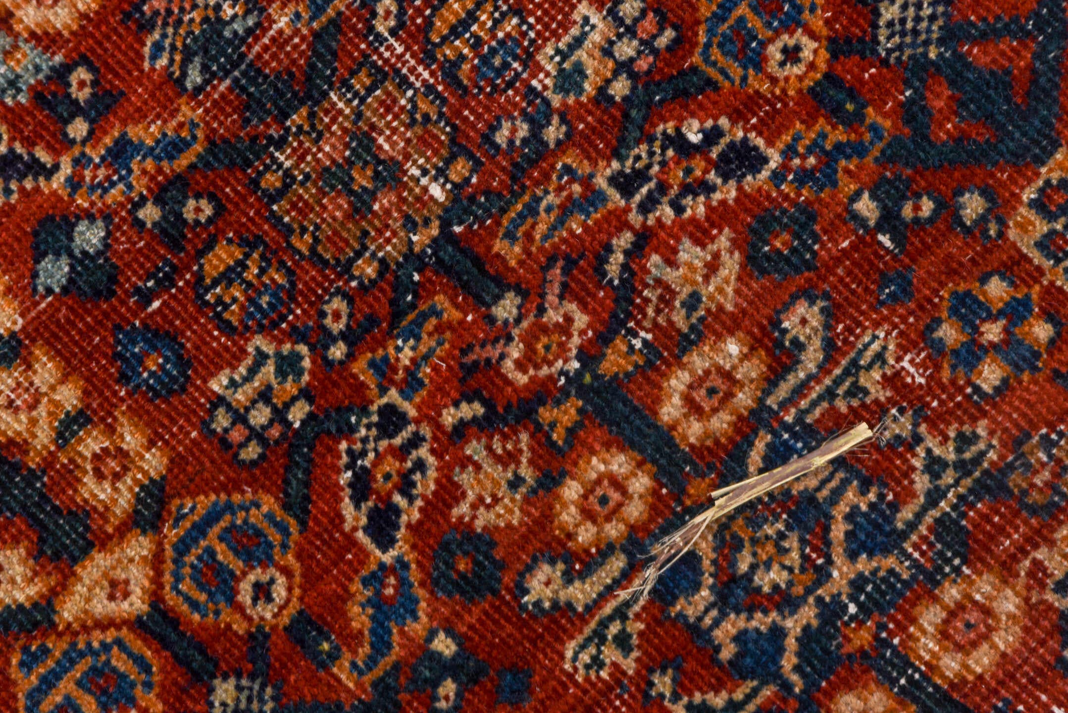10' x 13' one-of-a-kind handmade vintage Mahal large size rug. Color palette: rust, navy, ivory, terra cotta, camel