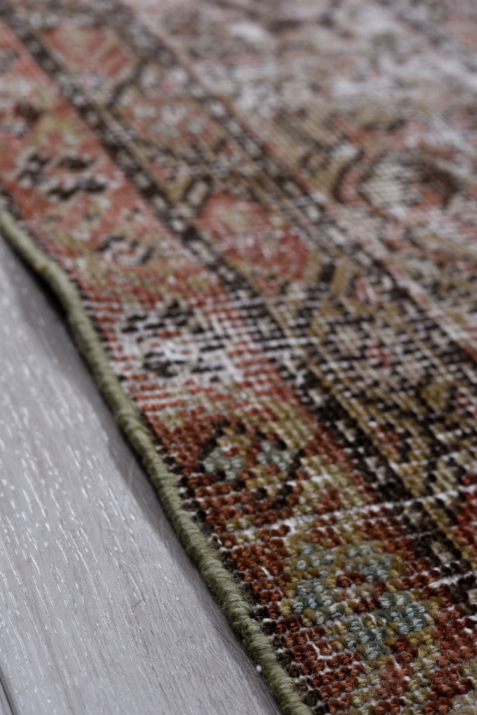 6' x 16' one-of-a-kind handmade antique Mahal rug. Color palette: ivory, taupe, brown, rust, faded blue, beige, gray