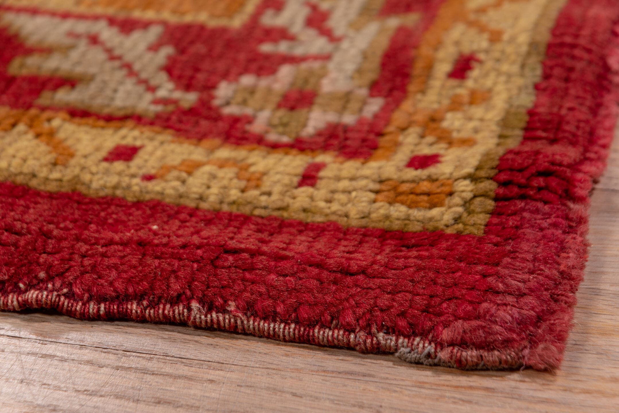 12' x 20' one-of-a-kind handmade antique Oushak oversize rug. Color palette: terra cotta, gold, rust, muted blue, ivory