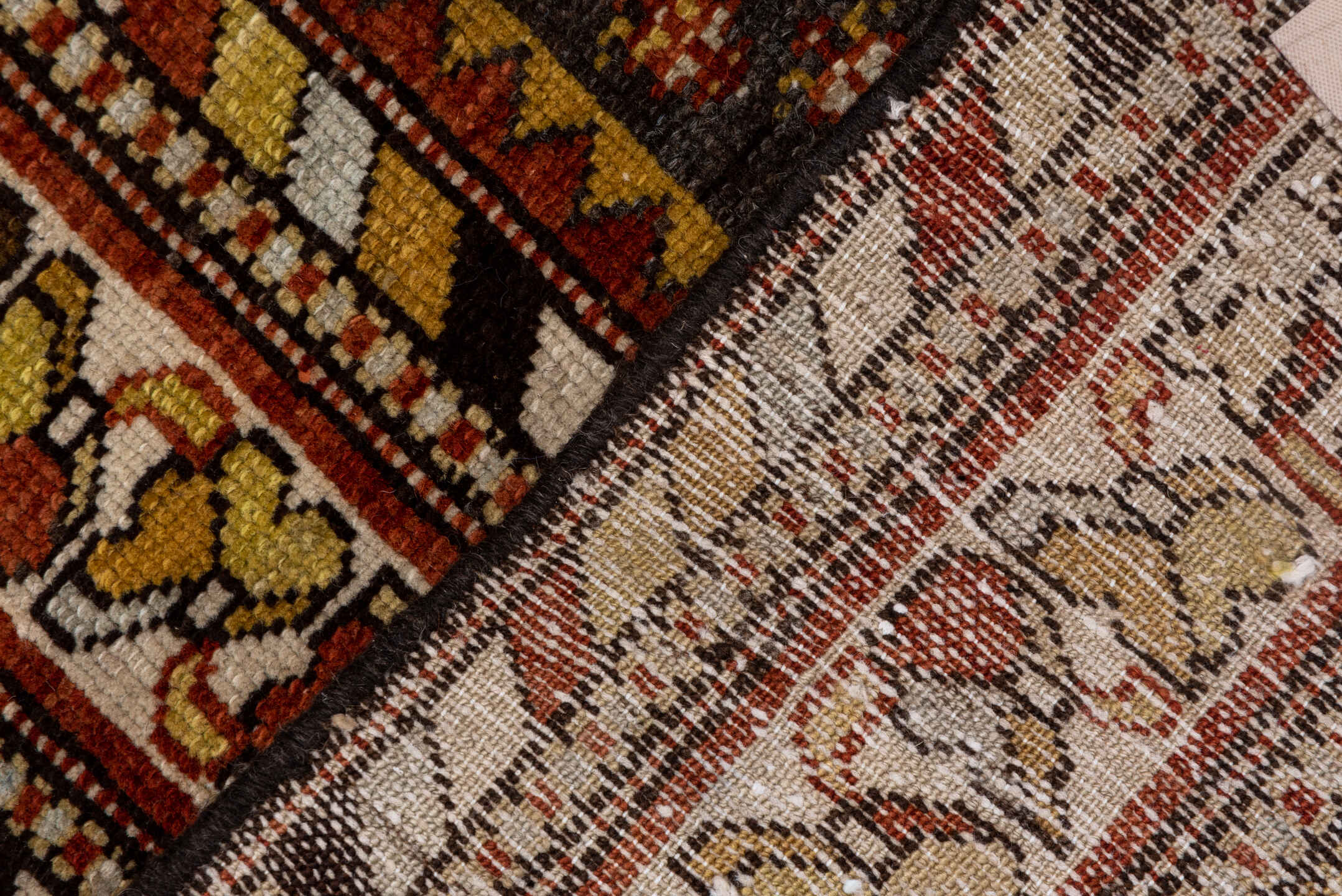 4' x 6' one-of-a-kind handmade antique Malayer small size rug. Color palette: brown, ivory, rust, gold, camel, charcoal