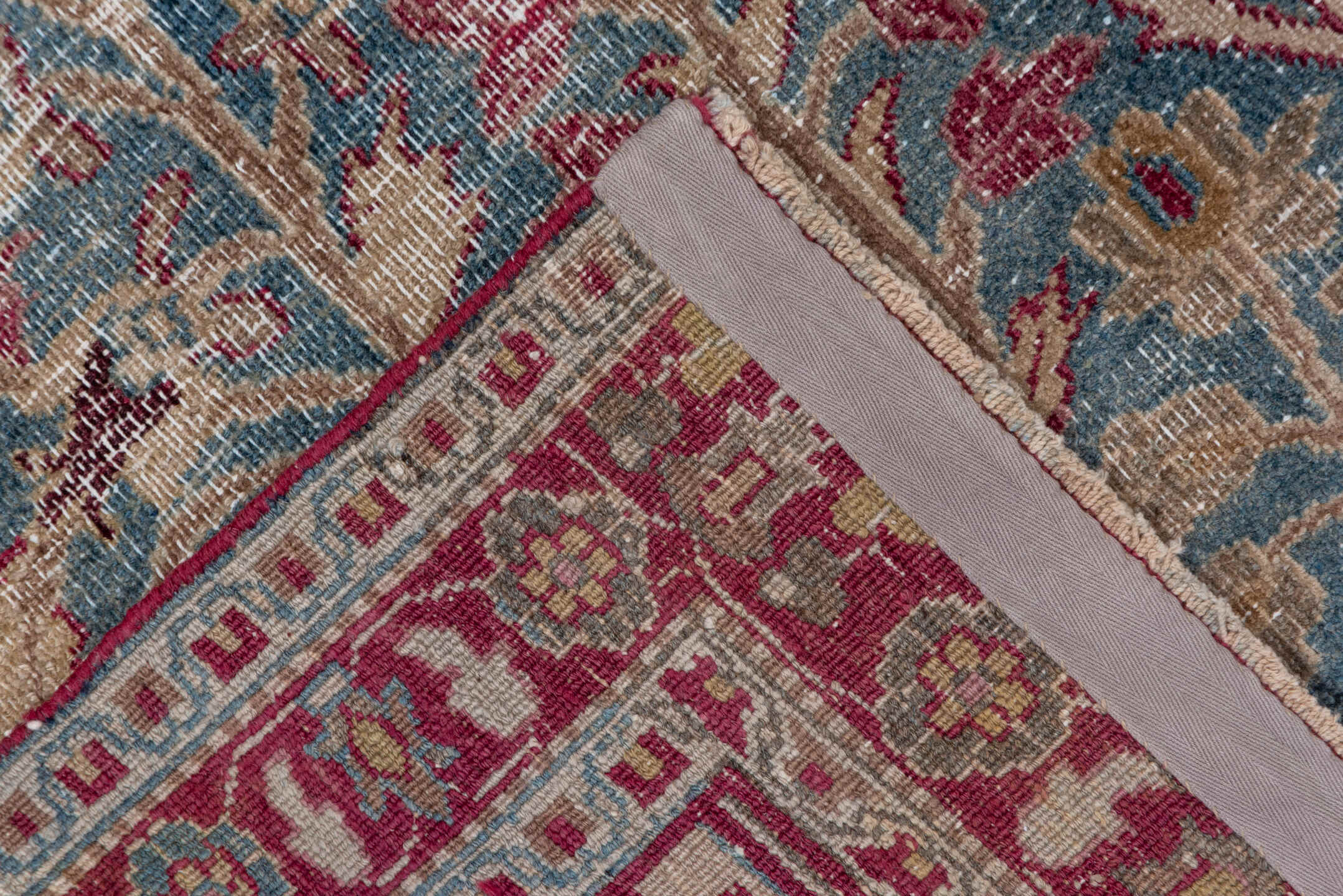 4' x 6' one-of-a-kind handmade antique Khorassan small size rug. Color palette: blue, rose, ivory, burgundy, sage, taupe