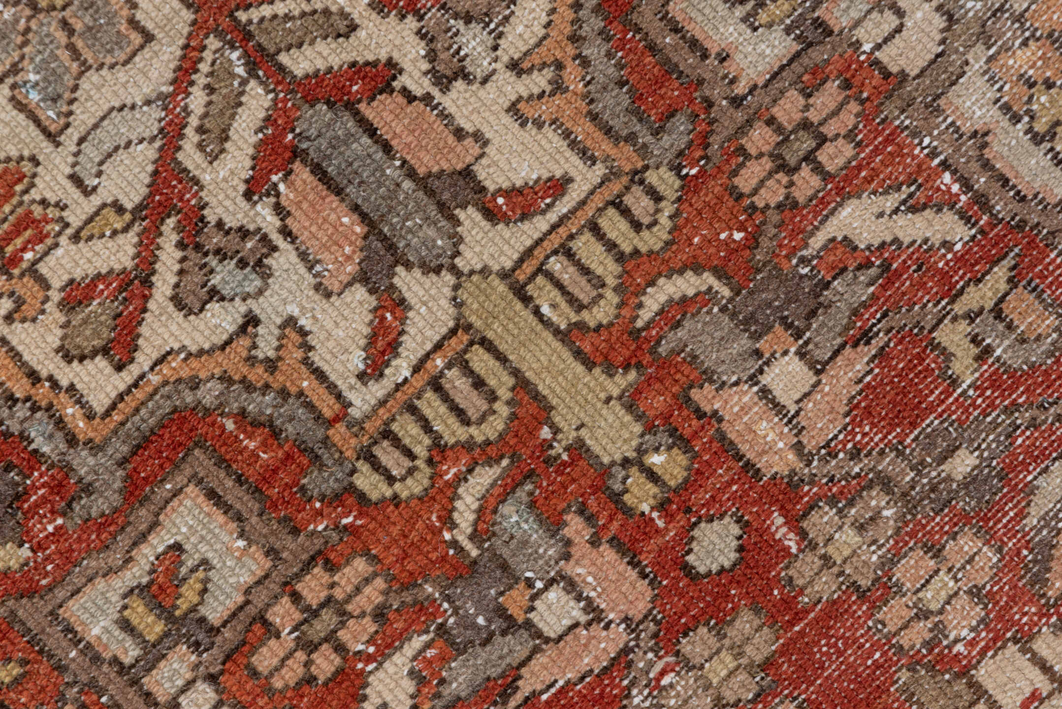 4' x 6' one-of-a-kind handmade antique Baktiary small size rug. Color palette: ivory, rust, slate, taupe, terra cotta, brown