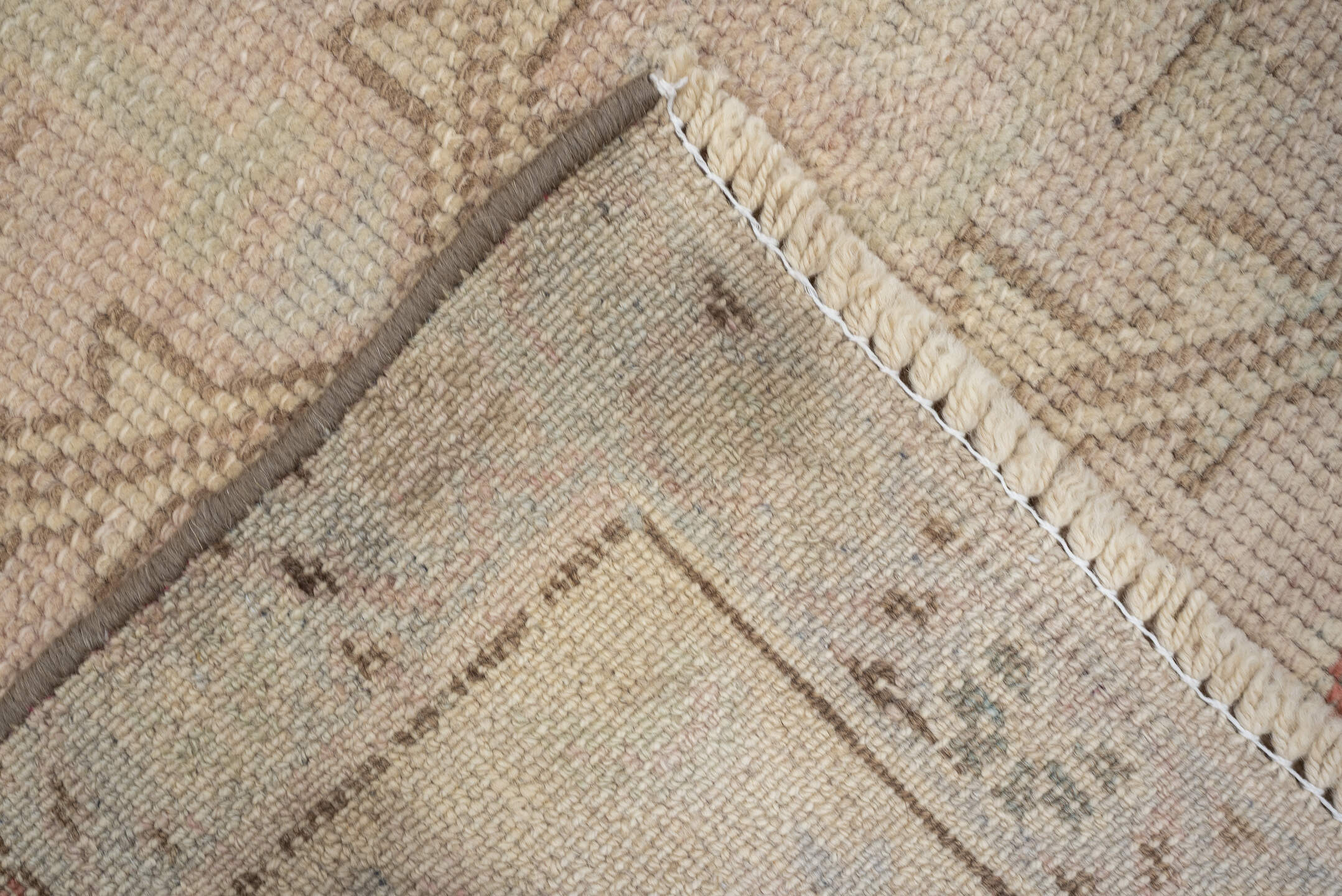 3' x 9' one-of-a-kind handmade antique Anatolian runner rug. Color palette: ivory, blush, taupe, sage, terracotta, camel