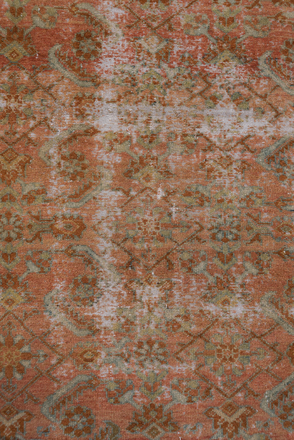 5' x 6' one-of-a-kind handmade antique Malayer rug. Color palette: terra cotta, rust, ivory, sage, camel, brown, pale blue