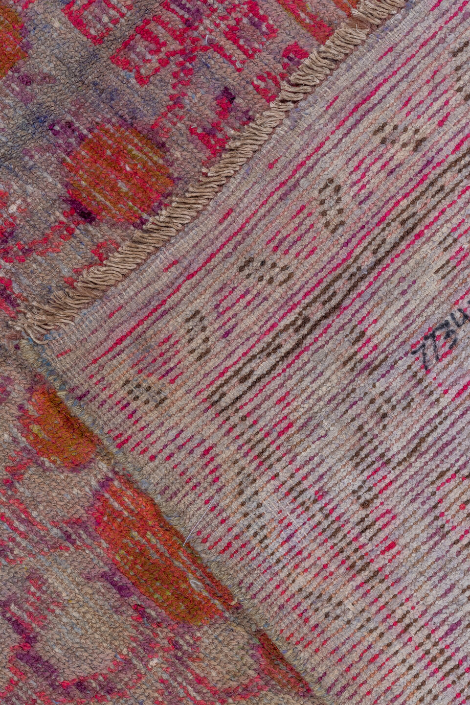 5' x 9' one-of-a-kind handmade antique Khotan medium size rug. Color palette: pink, rose, crimson, ivory, lavender, burgundy