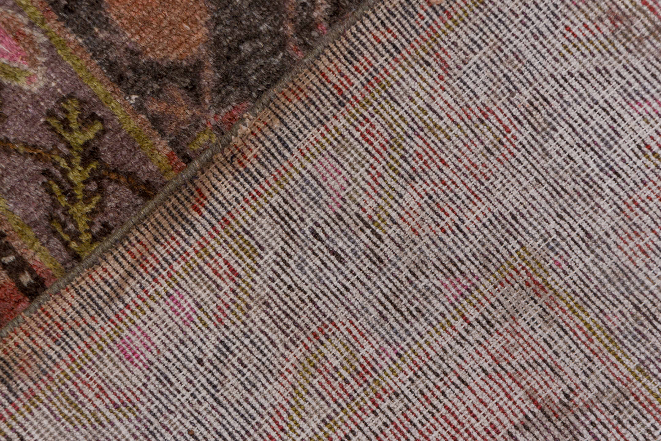 6' x 12' one-of-a-kind handmade vintage Khotan large size rug. Color palette: brown, gray, light gray, pink, red, rosy brown