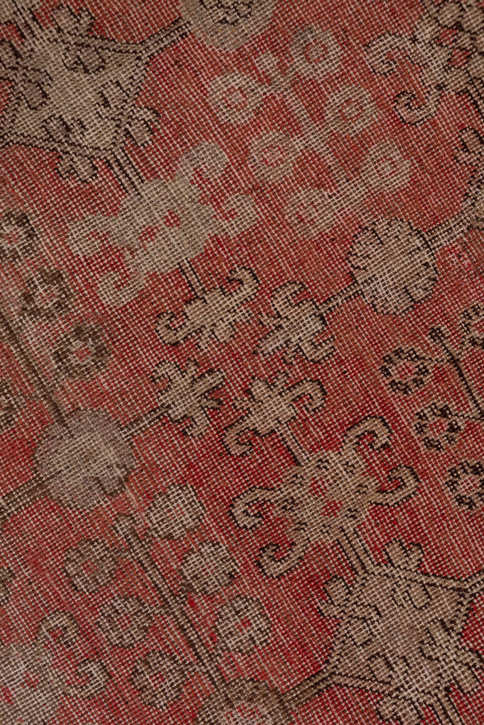 6' x 12' one-of-a-kind handmade antique Khotan large size rug. Color palette: taupe, coral, rose, camel, brown, charcoal