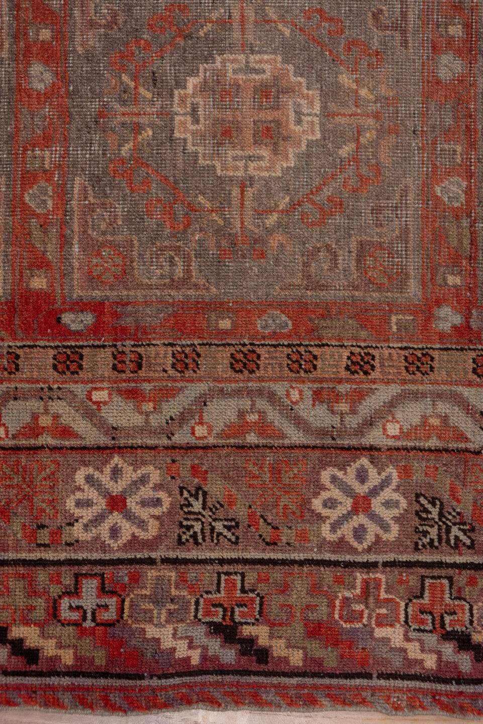 6' x 12' one-of-a-kind handmade antique Khotan large size rug. Color palette: taupe, rust, terra cotta, rose, brown, ivory