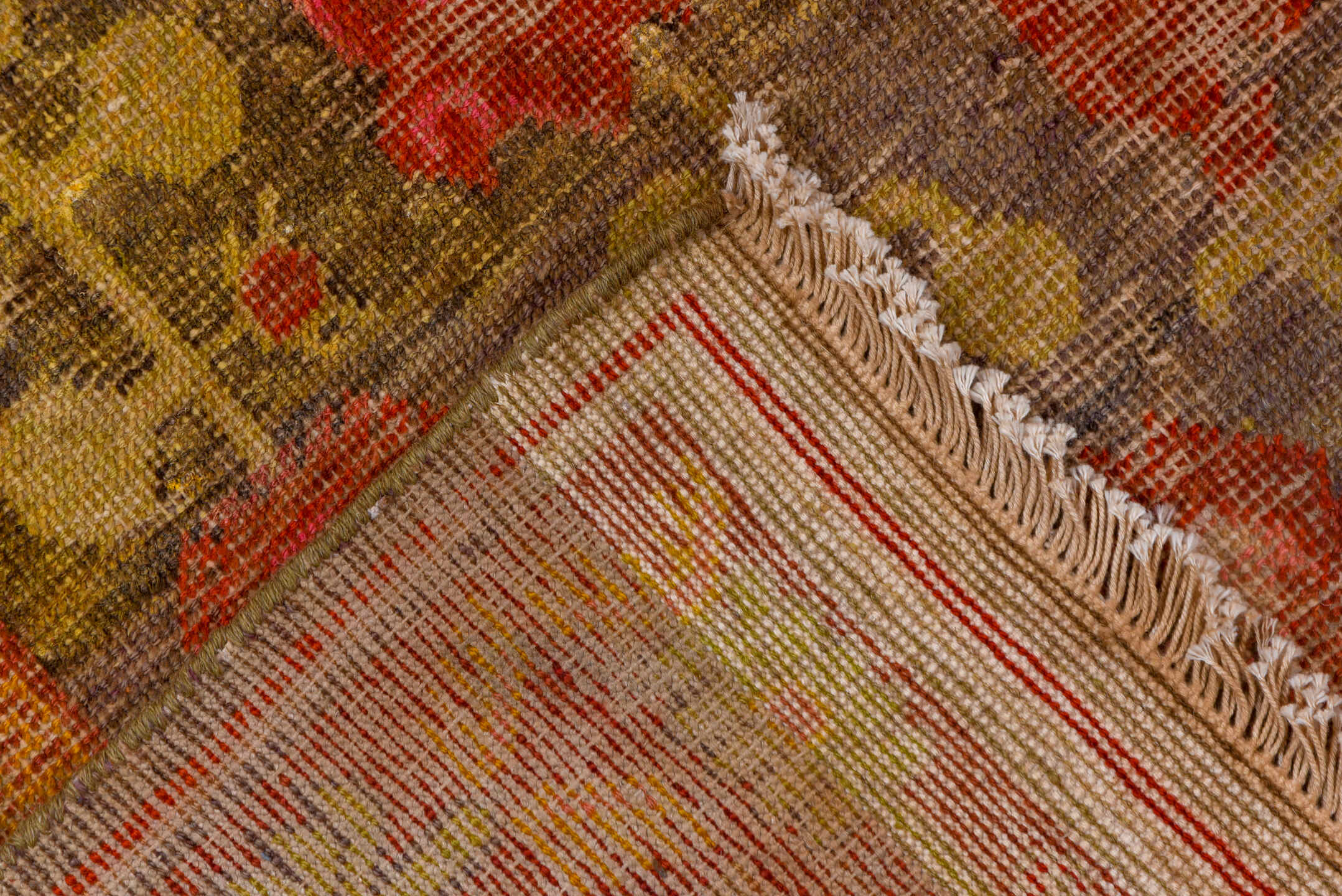 6' x 12' one-of-a-kind handmade antique Khotan large size rug. Color palette: taupe, rust, coral, terracotta, gold, rose