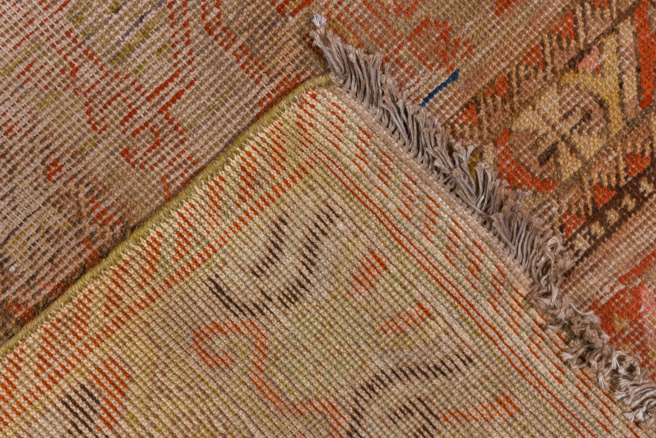 8' x 15' one-of-a-kind handmade antique Khotan rug. Color palette: blush, ivory, rust, taupe, camel, rose, sienna, pink