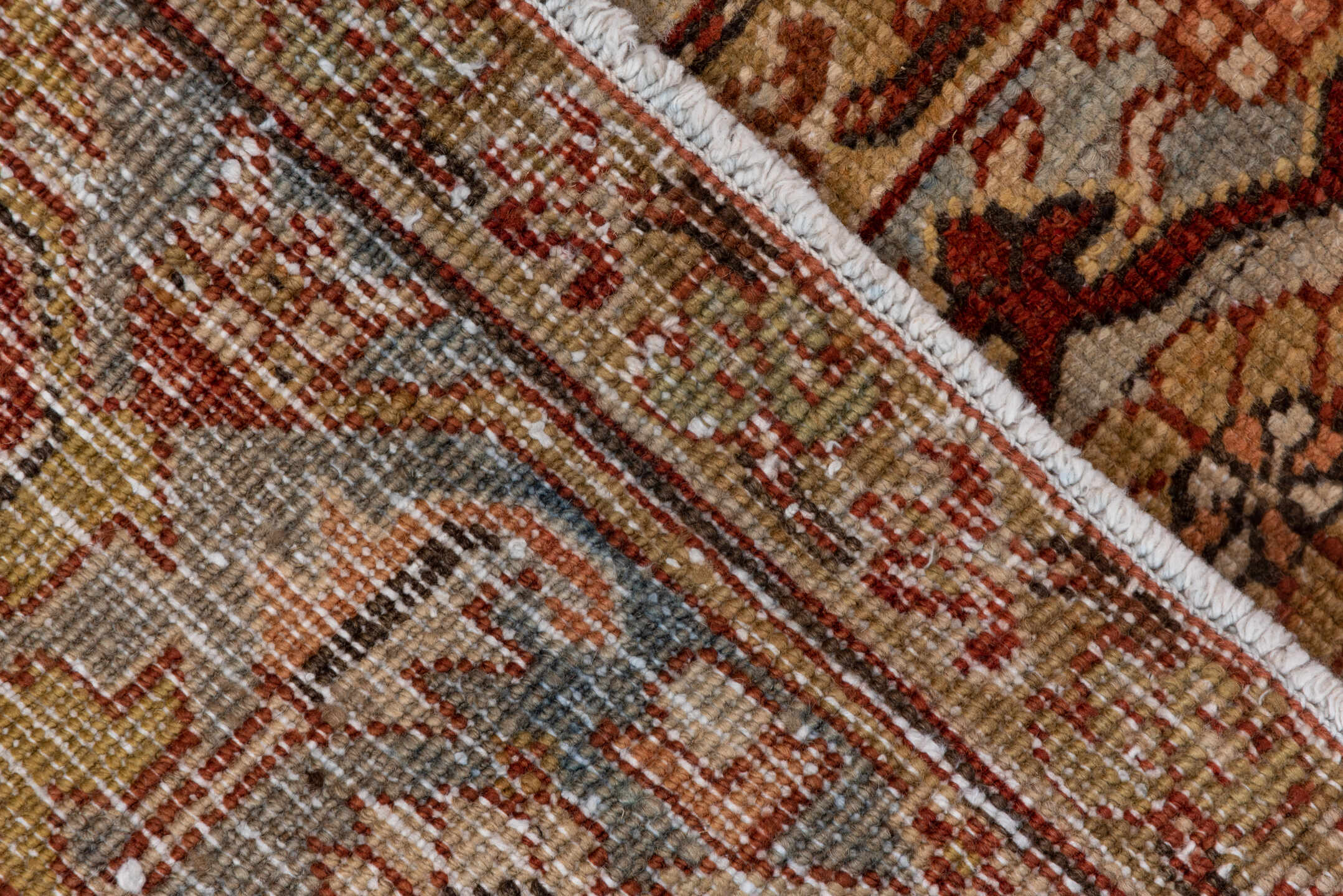 8' x 10' one-of-a-kind handmade antique Heriz large size rug. Color palette: rust, sky blue, ivory, terra cotta, camel