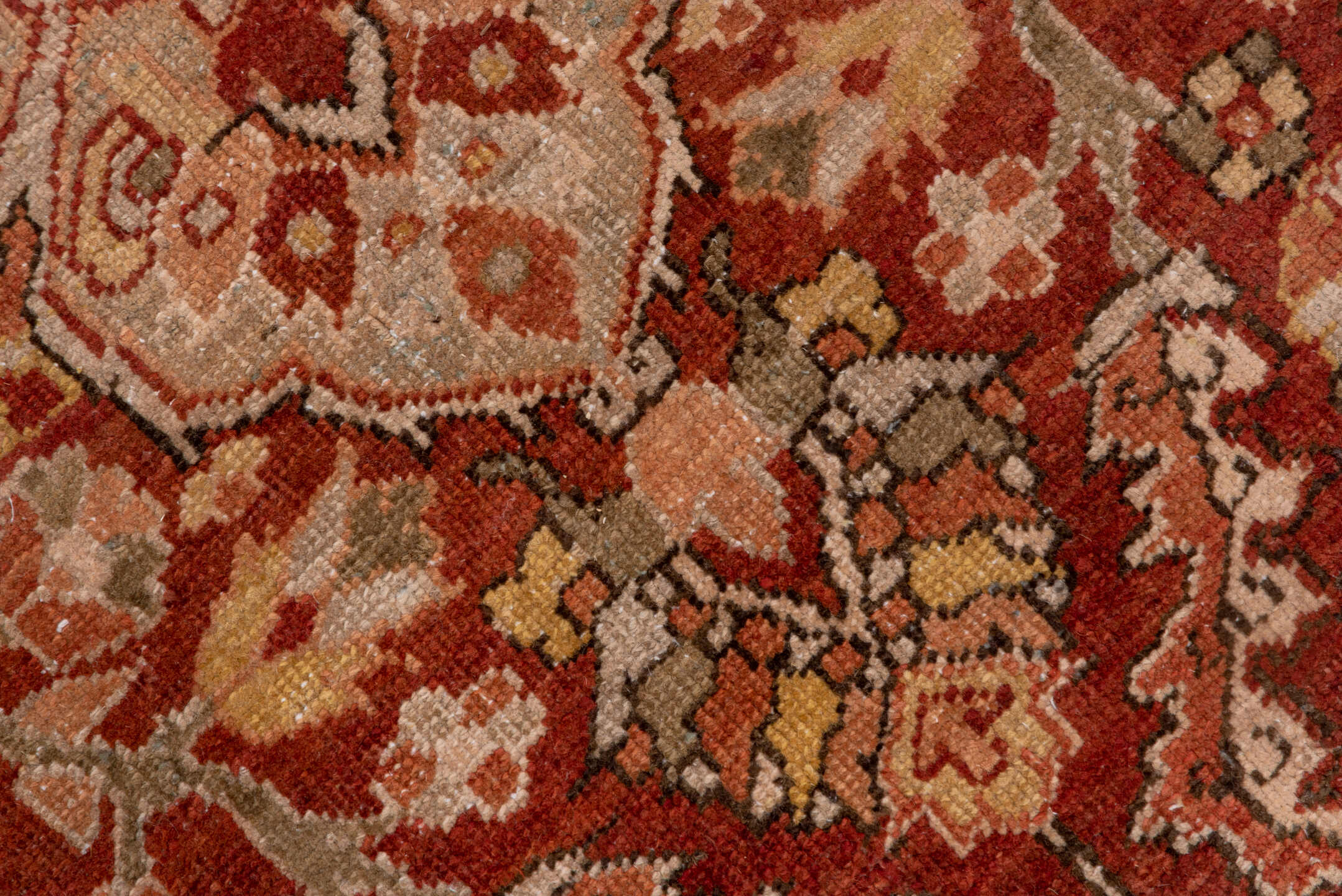 8' x 11' one-of-a-kind handmade antique Heriz large size rug. Color palette: rust, ivory, taupe, slate, terra cotta, camel