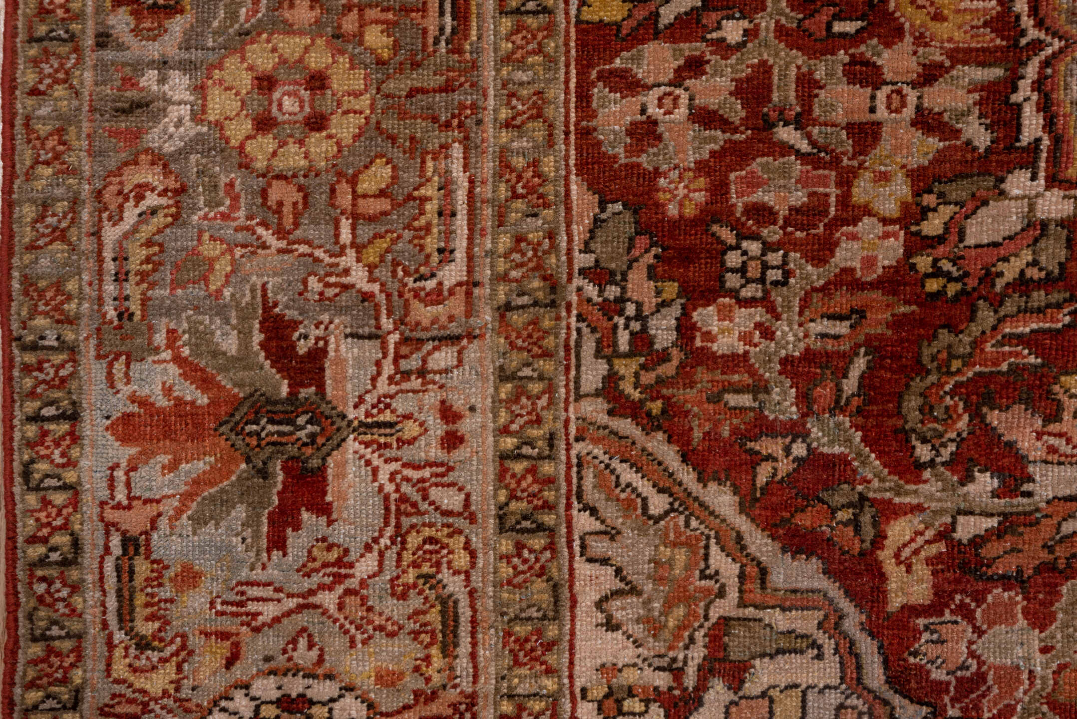 8' x 11' one-of-a-kind handmade antique Heriz large size rug. Color palette: rust, ivory, taupe, slate, terra cotta, camel
