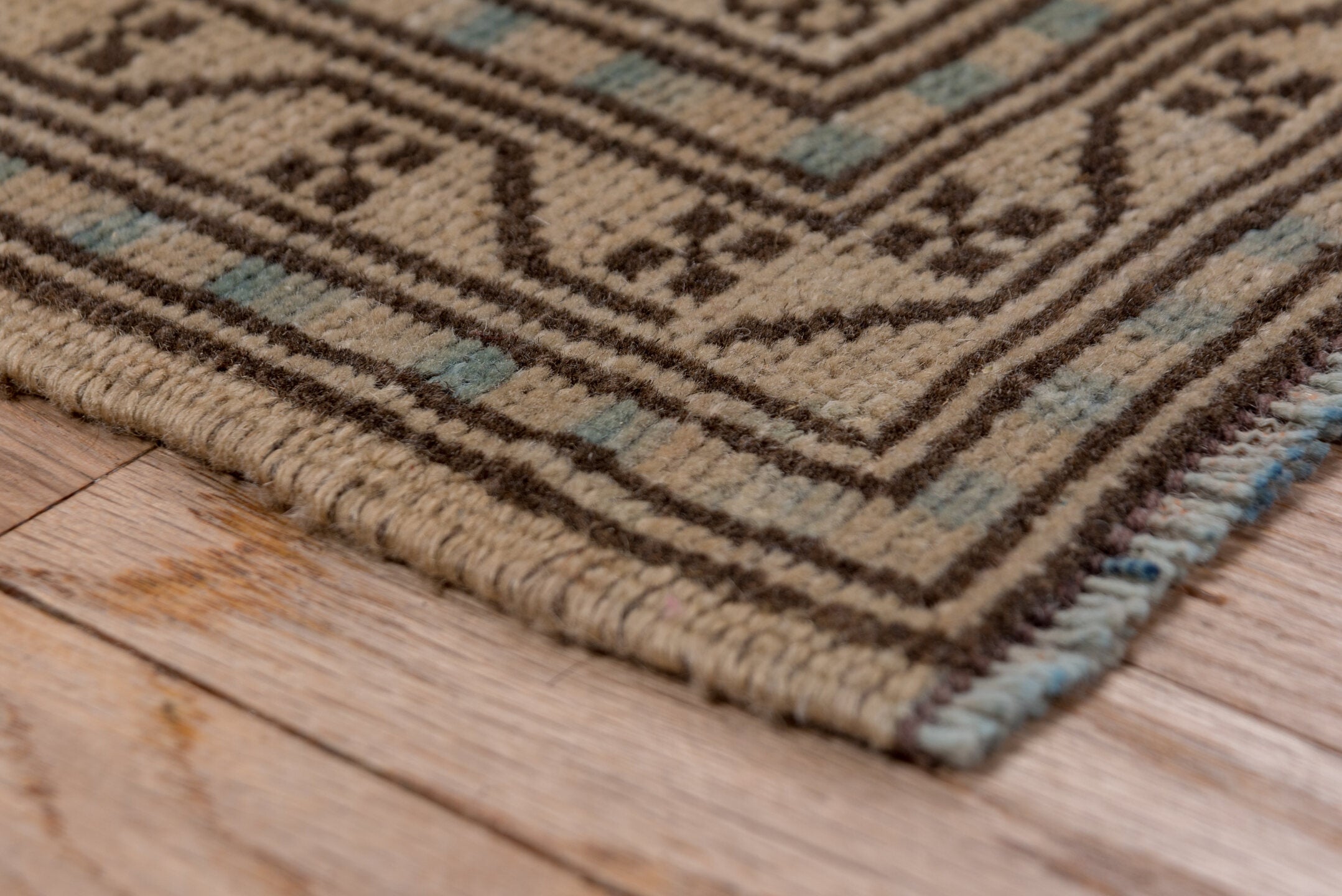 3' x 6' one-of-a-kind handmade vintage Anatol small size rug. Color palette: black, brown, gray