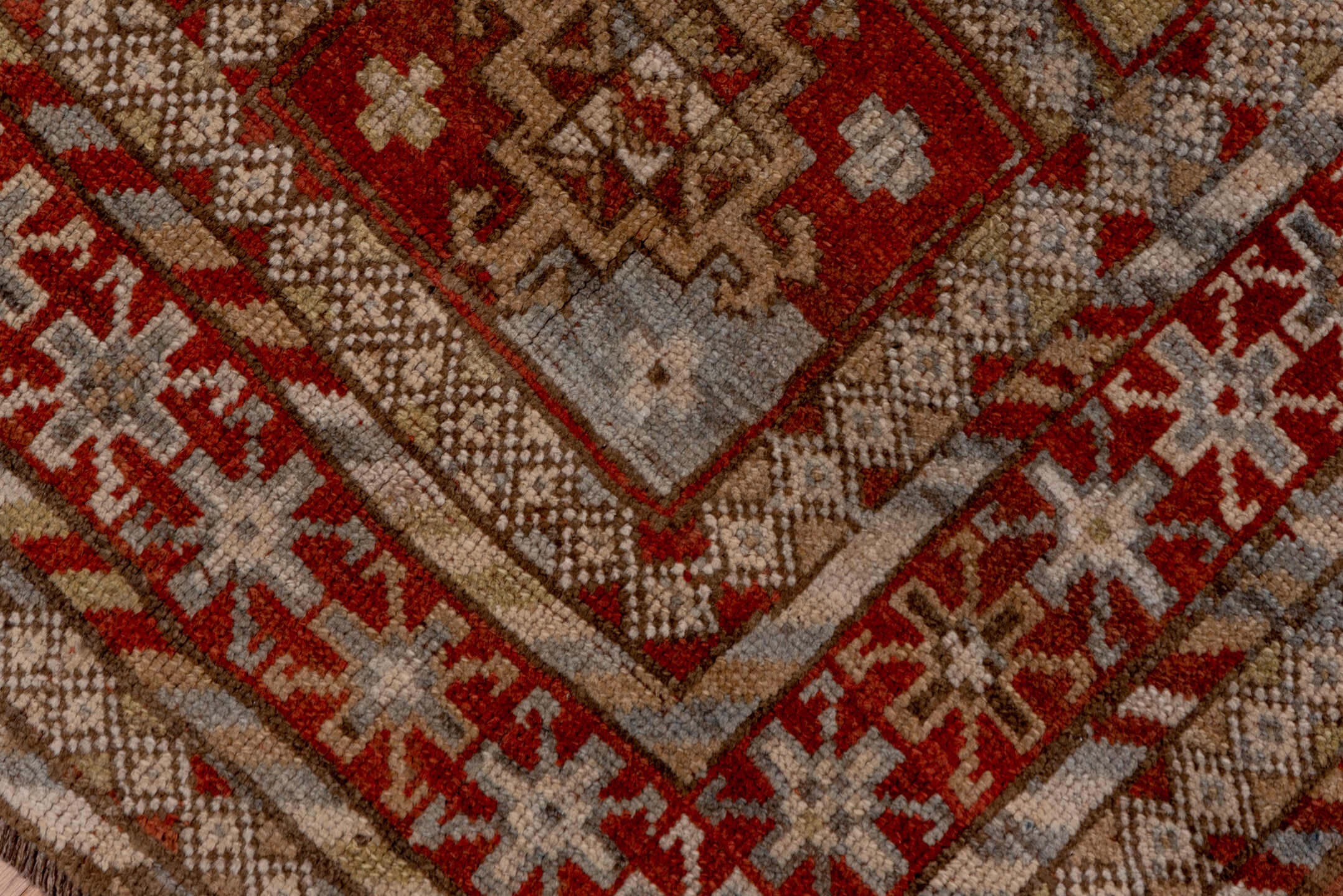 5' x 9' one-of-a-kind handmade antique NW Persian medium size rug. Color palette: taupe, rust, ivory, slate, brown, camel