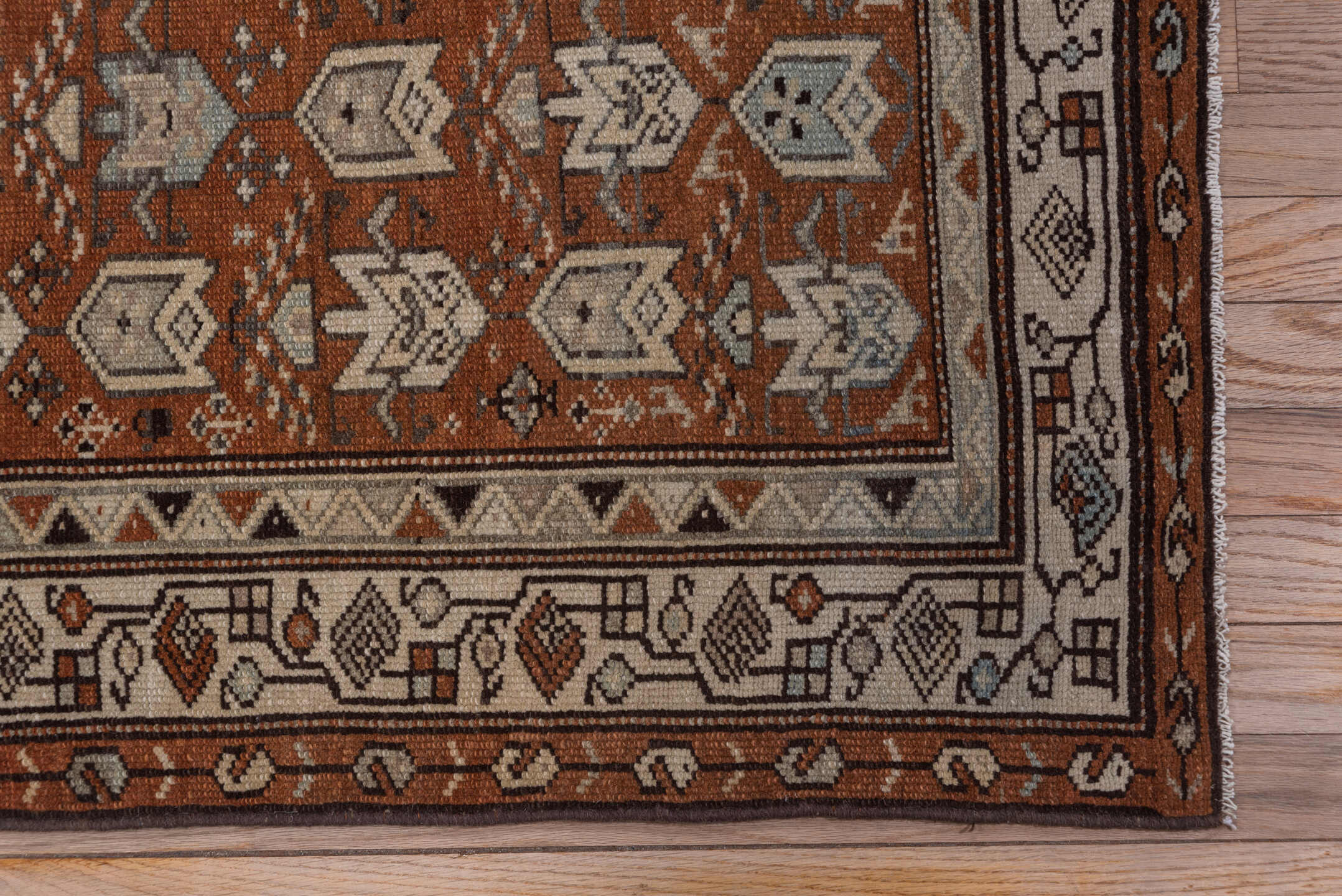 3' x 6' one-of-a-kind handmade antique Malayer small size rug. Color palette: rust, ivory, brown, taupe, charcoal