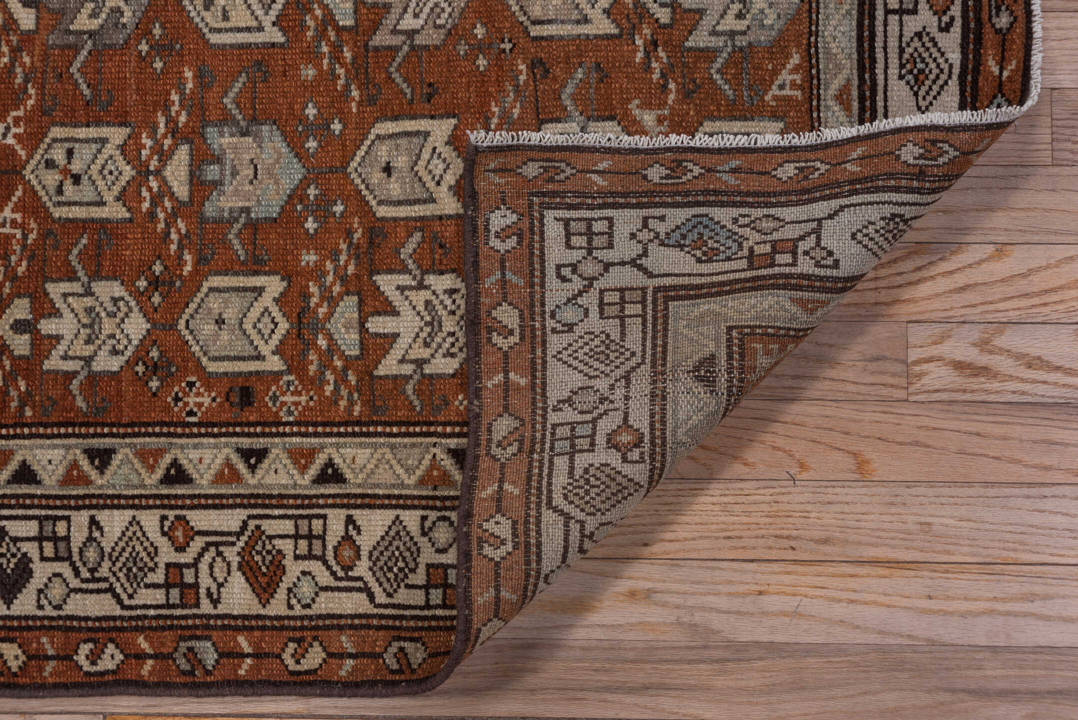 3' x 6' one-of-a-kind handmade antique Malayer small size rug. Color palette: rust, ivory, brown, taupe, charcoal