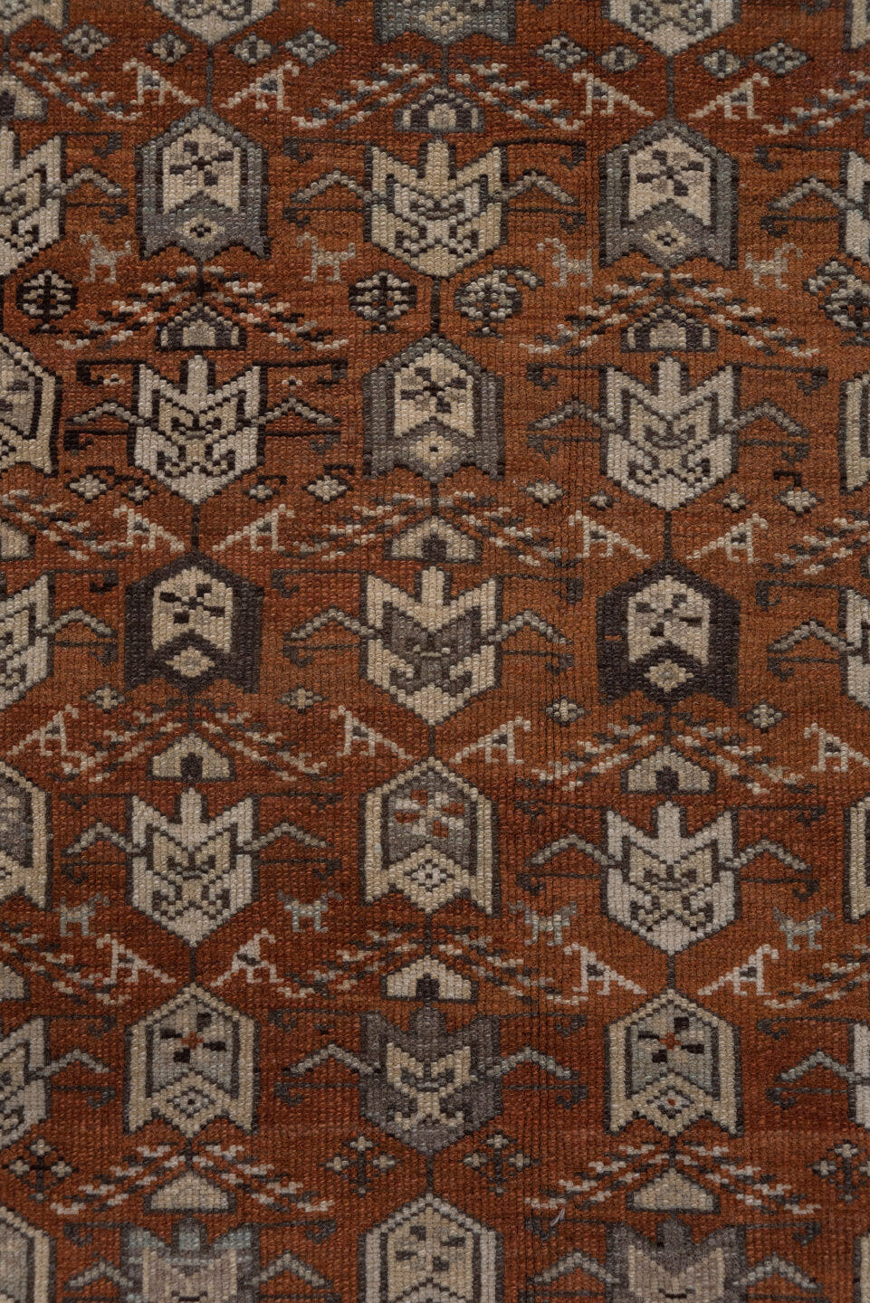 3' x 6' one-of-a-kind handmade antique Malayer small size rug. Color palette: rust, ivory, brown, taupe, charcoal
