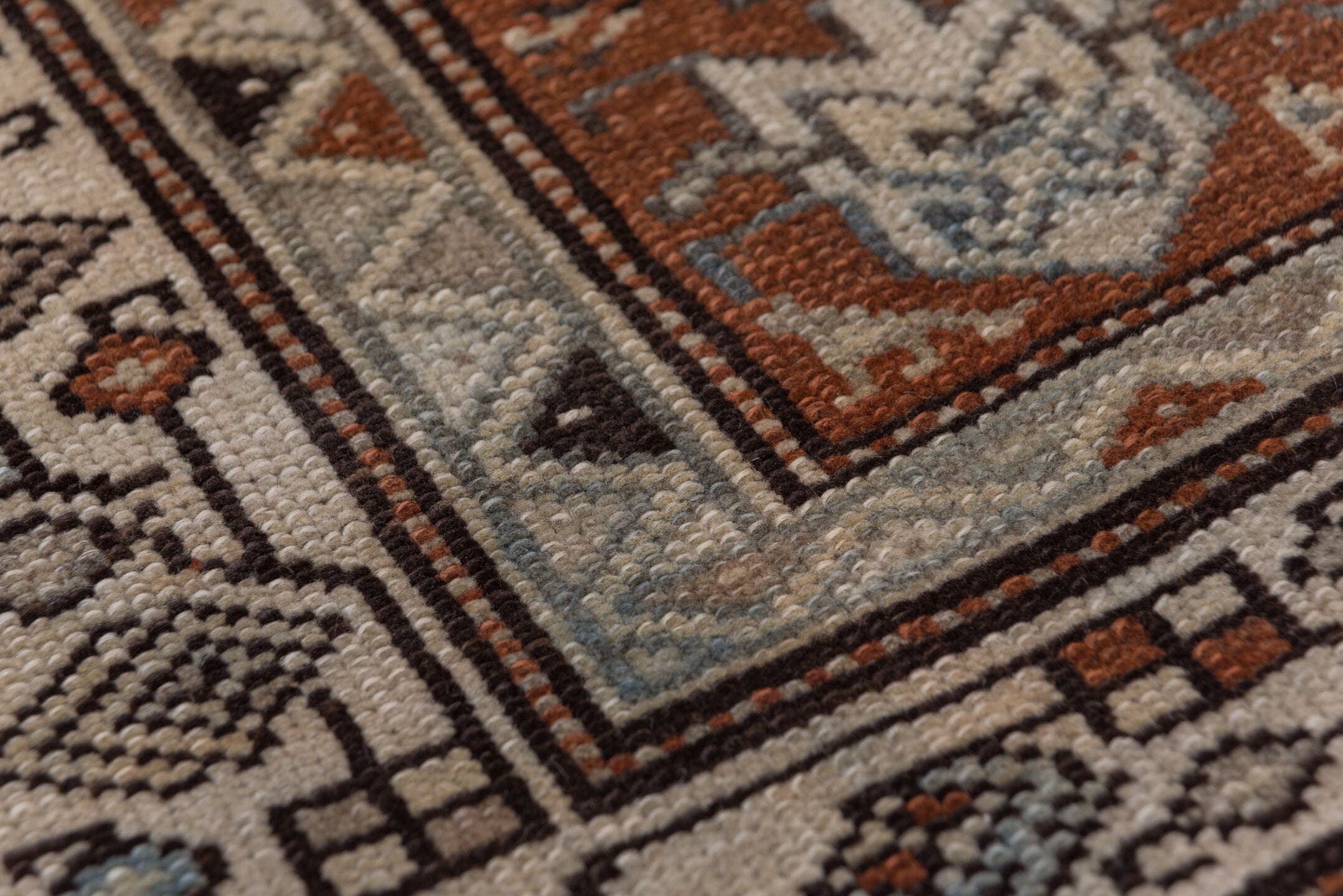 3' x 6' one-of-a-kind handmade antique Malayer small size rug. Color palette: rust, ivory, brown, taupe, charcoal