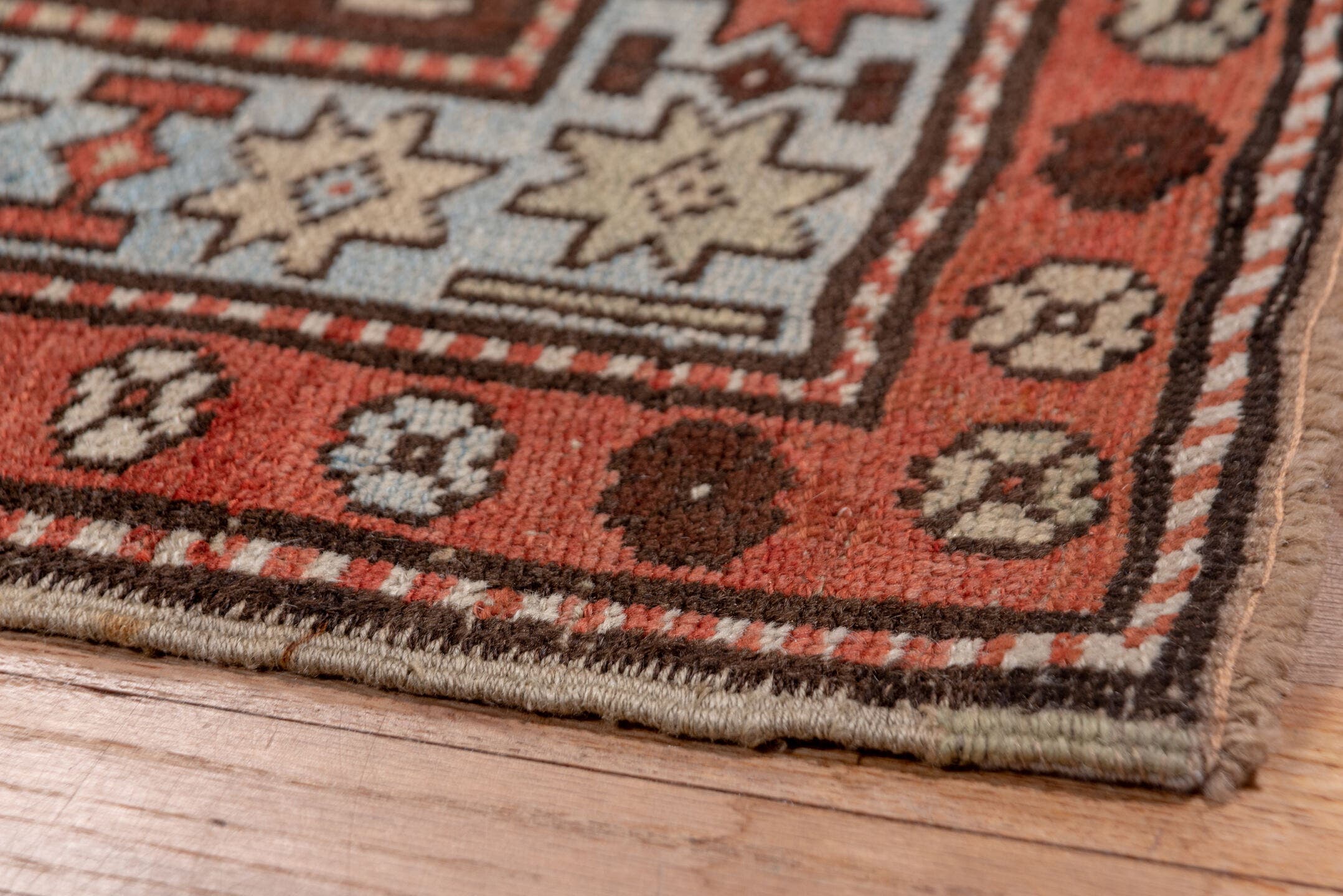3' x 13' one-of-a-kind handmade antique Sarab runner rug. Color palette: ivory, rust, sky_blue, mahogany, brown, slate_blue