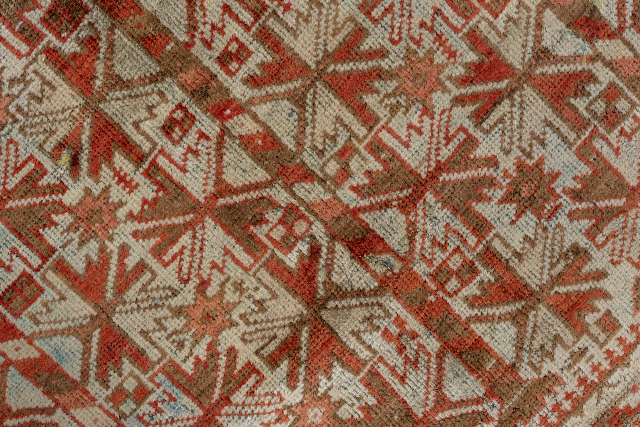 3' x 4' one-of-a-kind handmade antique Belouch small size rug. Color palette: rust, ivory, taupe, brown, terra cotta