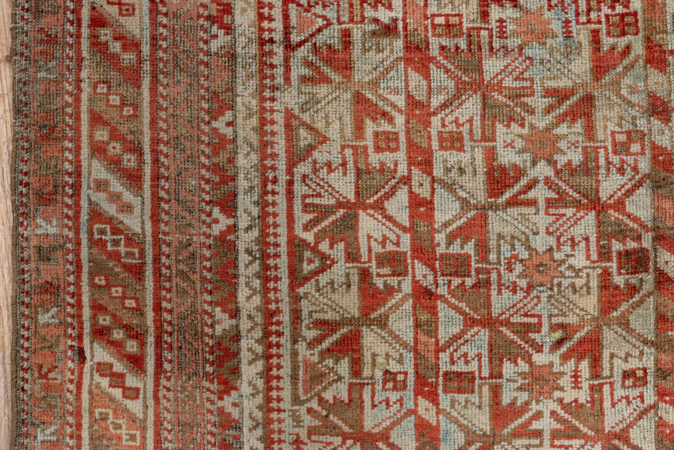 3' x 4' one-of-a-kind handmade antique Belouch small size rug. Color palette: rust, ivory, taupe, brown, terra cotta