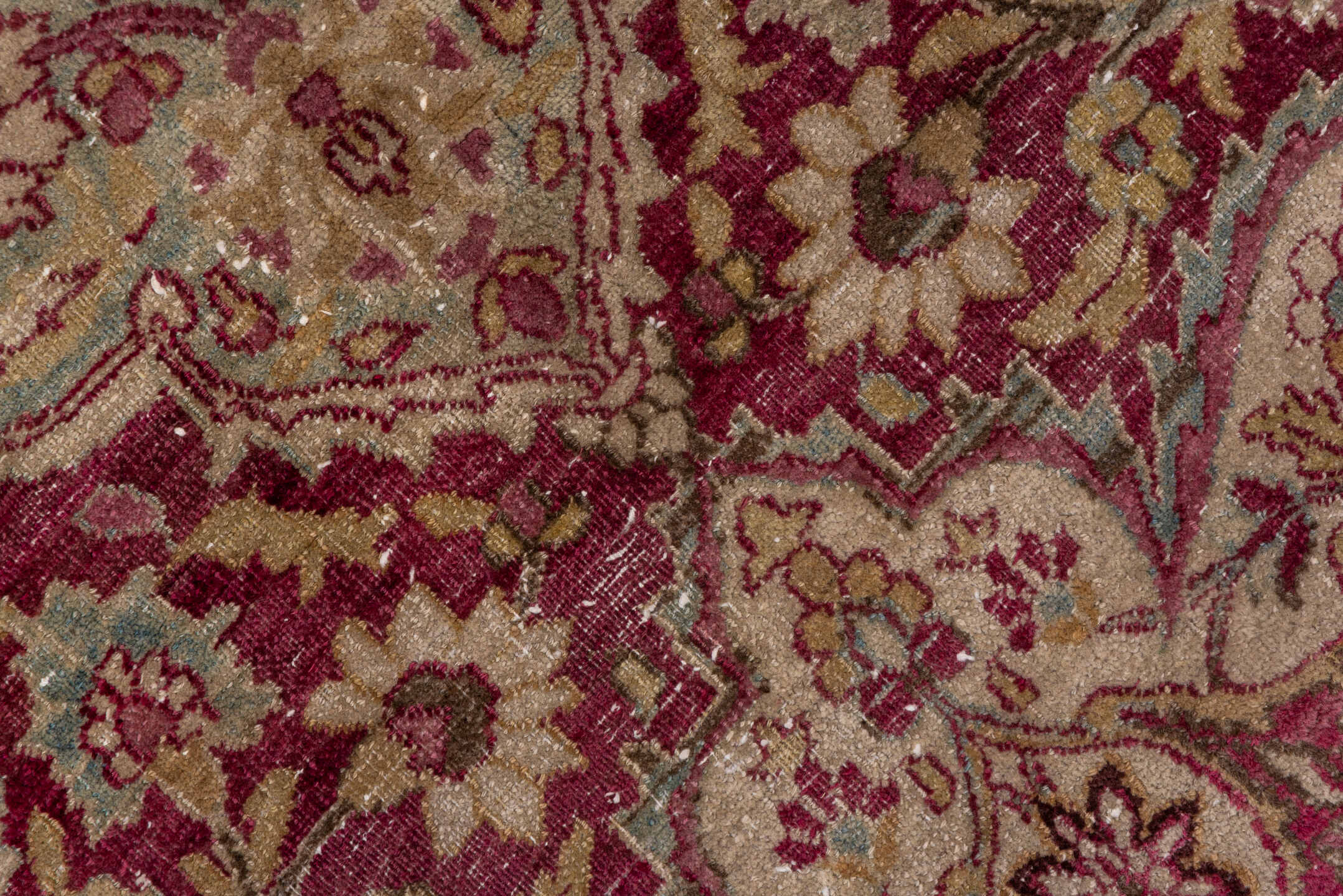 12' x 19' one-of-a-kind handmade antique Khorassan oversize rug. Color palette: rose, ivory, burgundy, dusty blue, blush