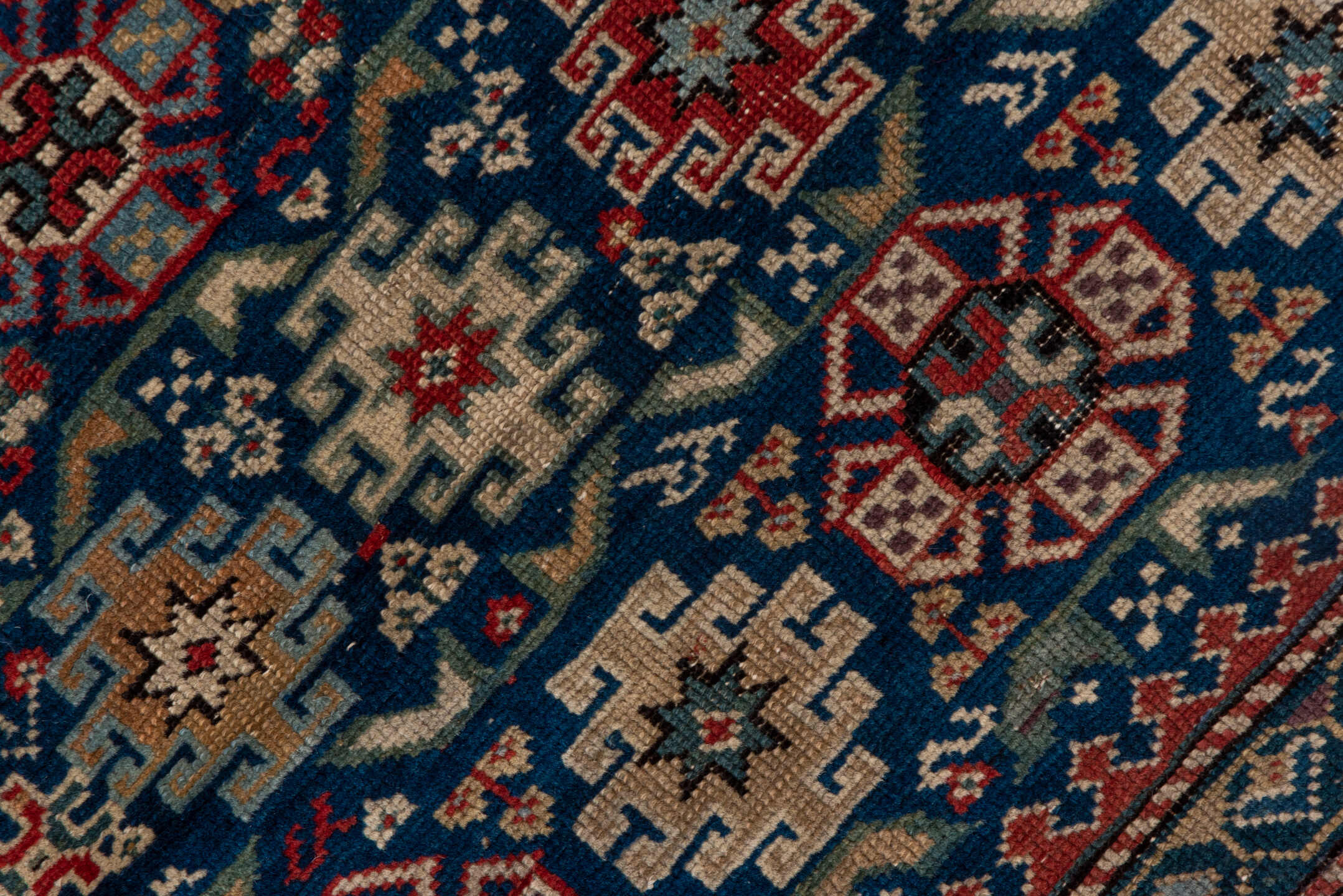 3' x 5' one-of-a-kind handmade antique Chichi small size rug. Color palette: navy, ivory, red, sky_blue, charcoal, camel