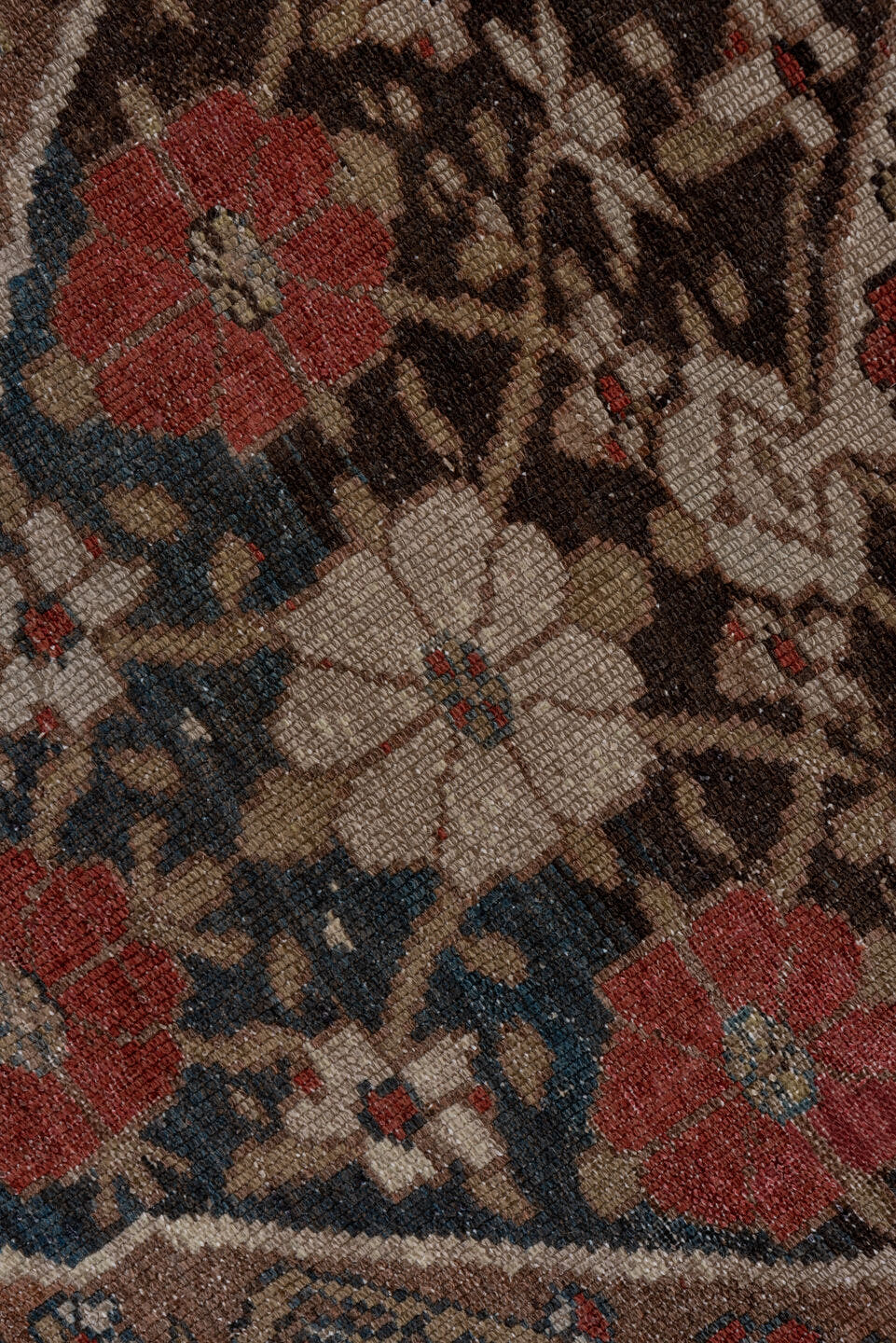 4' x 6' one-of-a-kind handmade antique Malayer small size rug. Color palette: brown, navy, rust, ivory, taupe, slate, rose